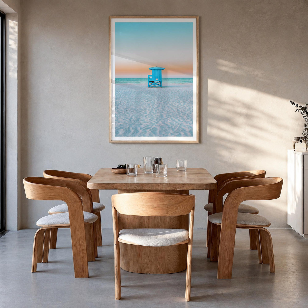 Siesta Key no. 2 colorful photo poster of Florida, USA – vertical wall art in natural wood frame with white border, hanging o