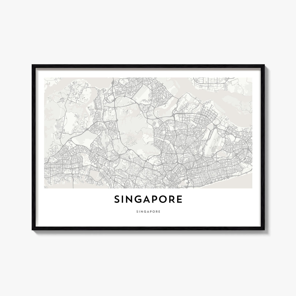 Singapore black & white map poster of Asia – horizontal wall art, unframed print shown in interior mockup