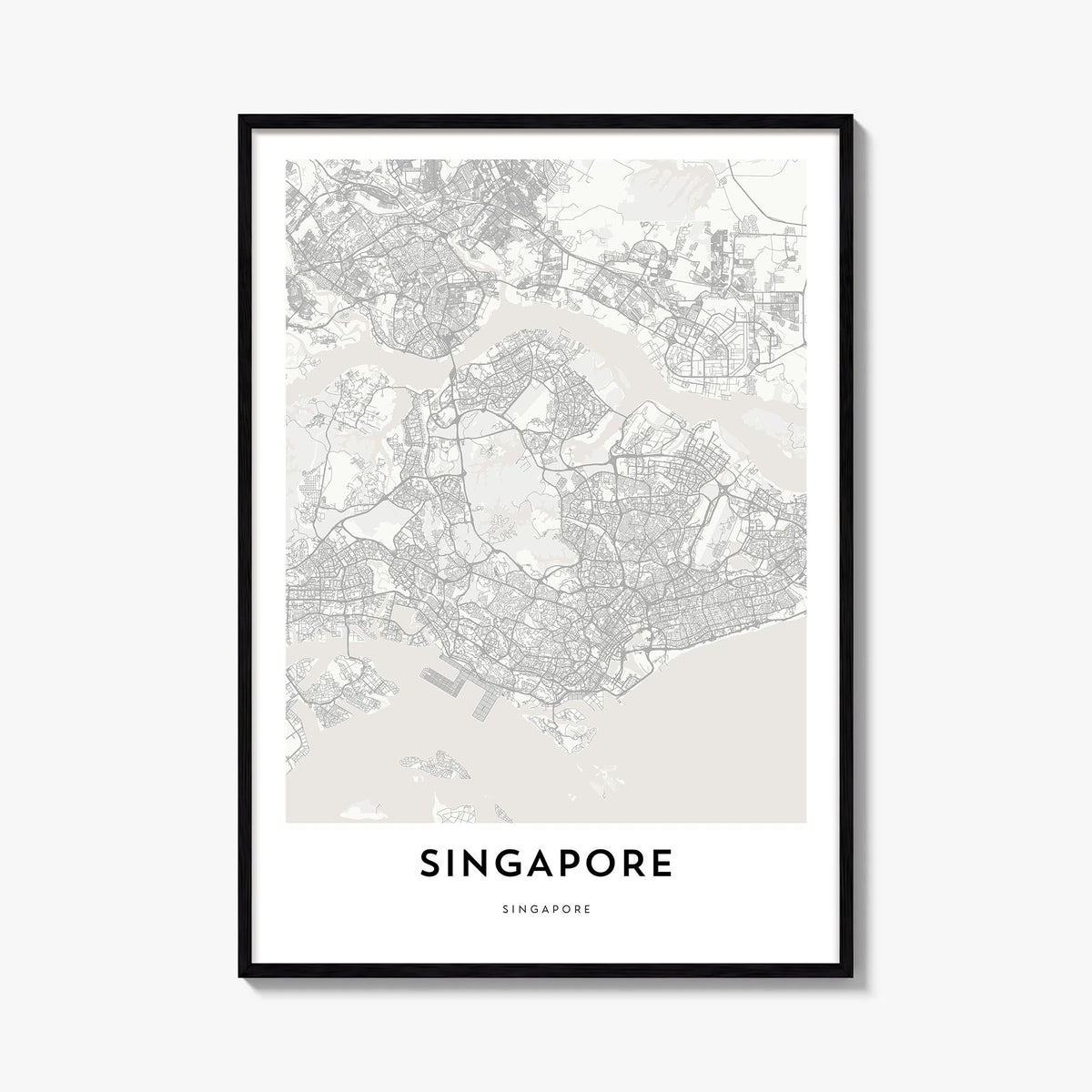 Singapore black & white map poster of Asia – vertical wall art, unframed print shown in interior mockup