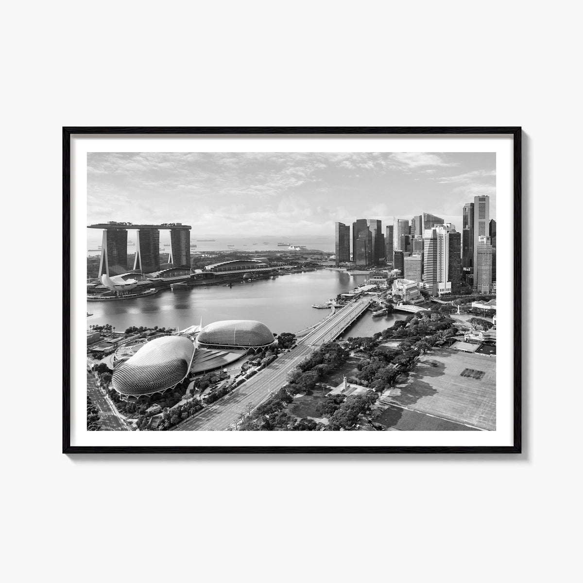 Singapore black & white photo poster of Asia – horizontal wall art, unframed print shown in interior mockup