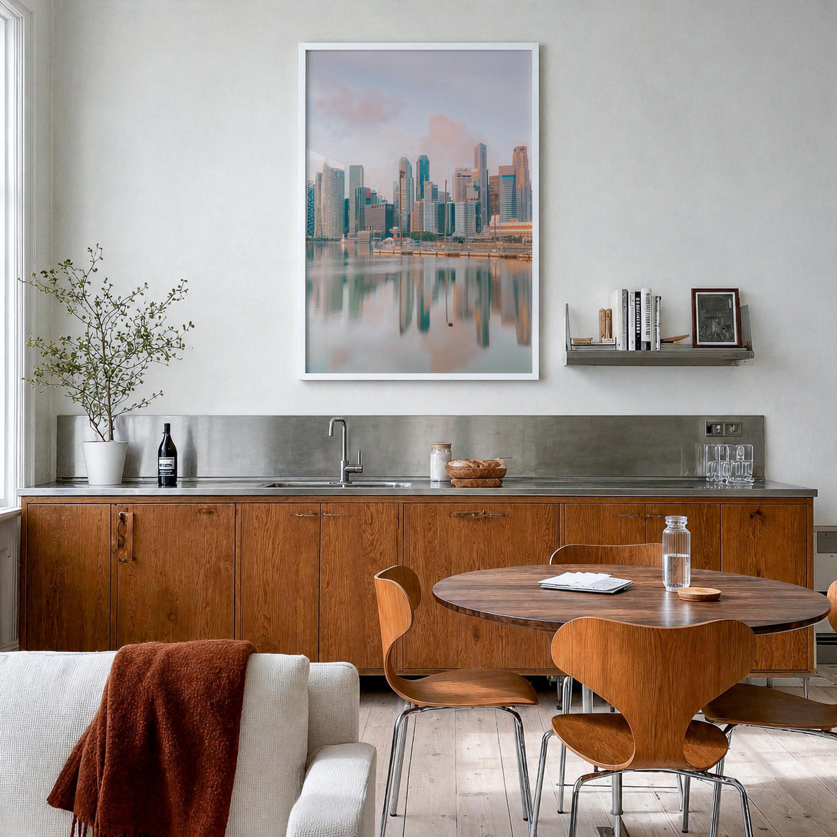 Singapore no. 1 colorful photo poster of Asia – vertical wall art in white wood frame, hanging on wall