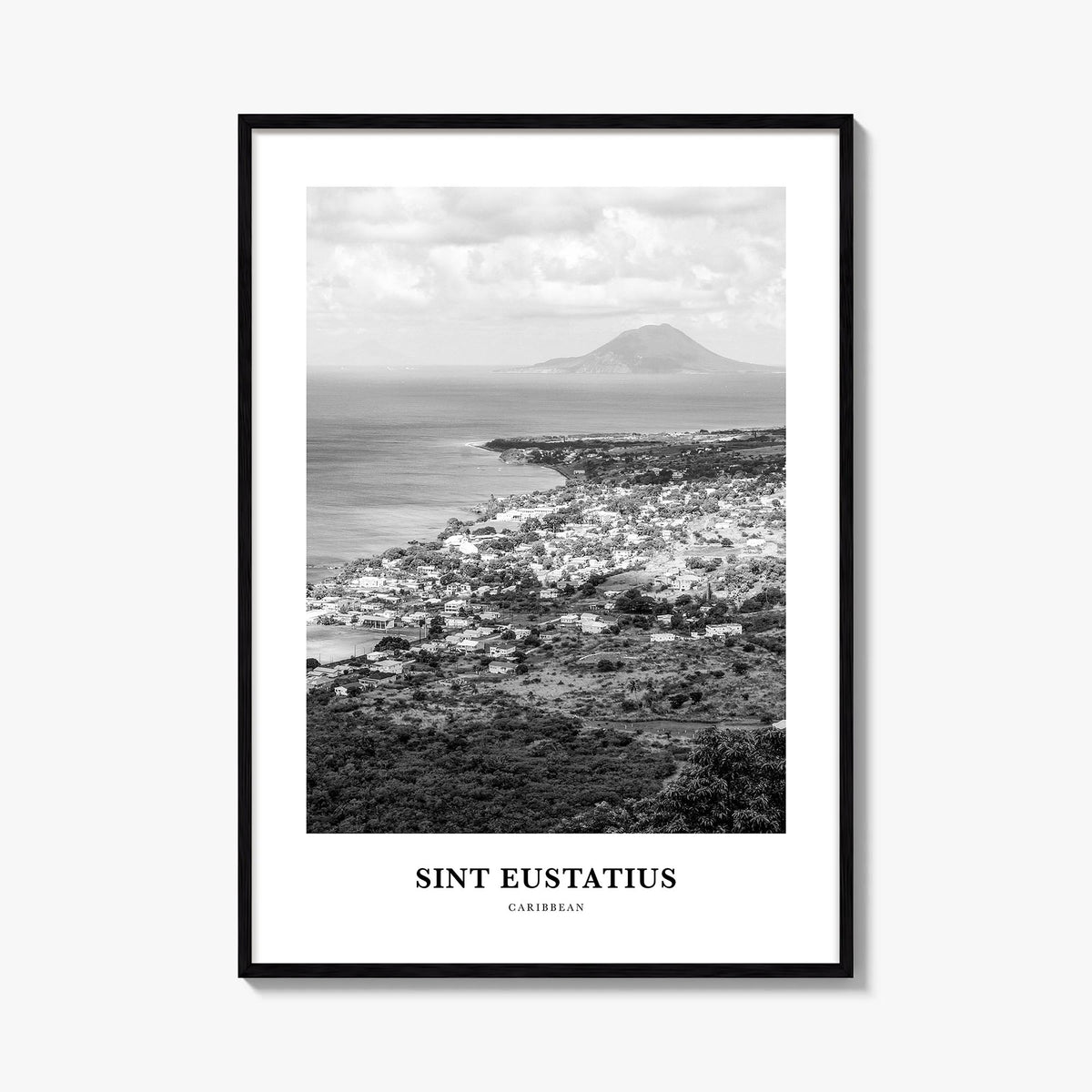 Sint Eustatius black & white classic poster of Caribbean – vertical wall art, unframed print shown in interior mockup