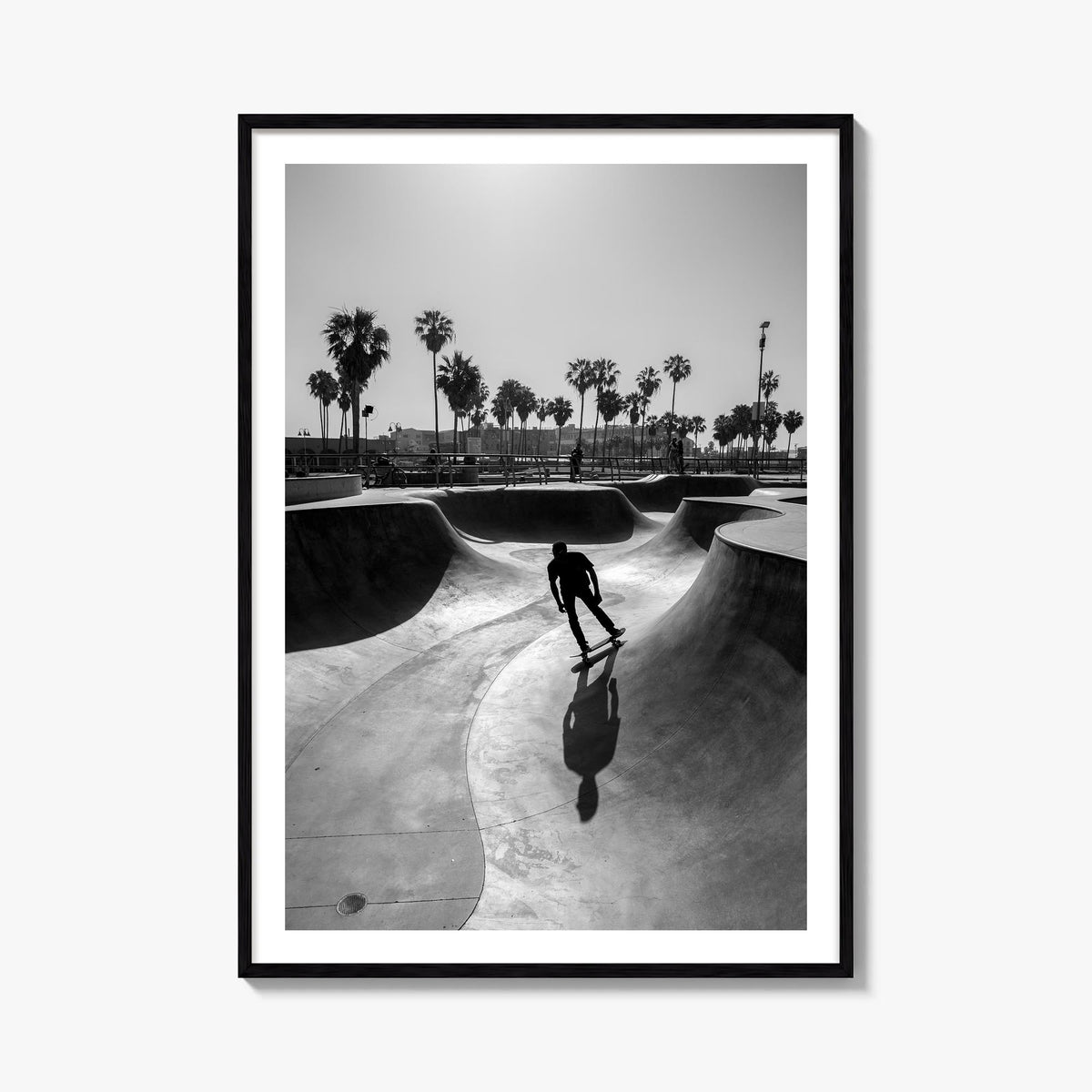 Skateboard no. 3 black & white photo poster – vertical wall art, unframed print shown in interior mockup