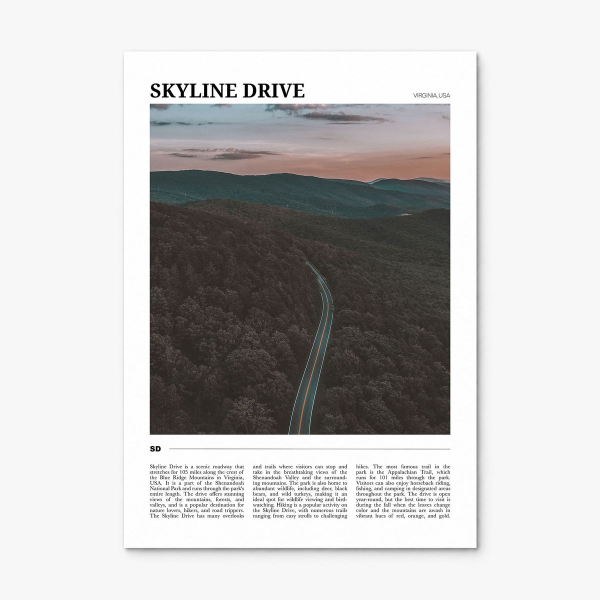 Skyline Drive Travel Poster, print only (unframed)