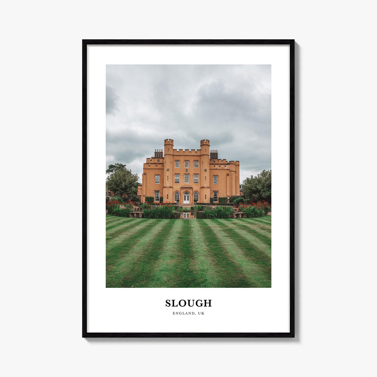 Slough colorful classic poster of United Kingdom – vertical wall art, unframed print shown in interior mockup