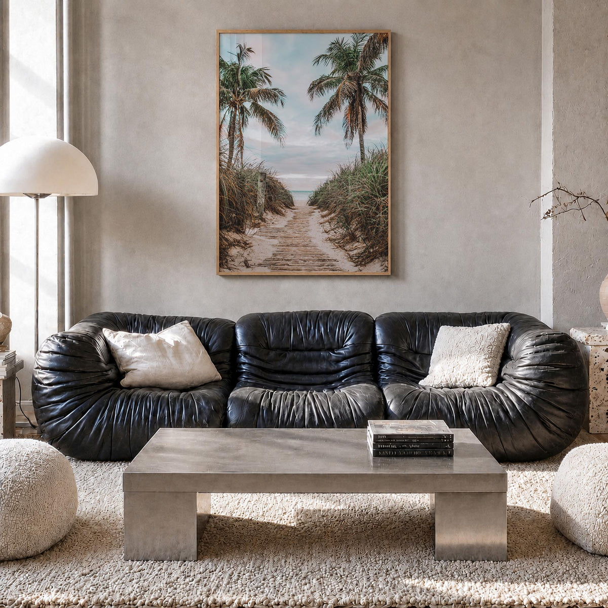Smathers Beach colorful photo poster of Florida, USA – vertical wall art in natural wood frame, hanging on wall