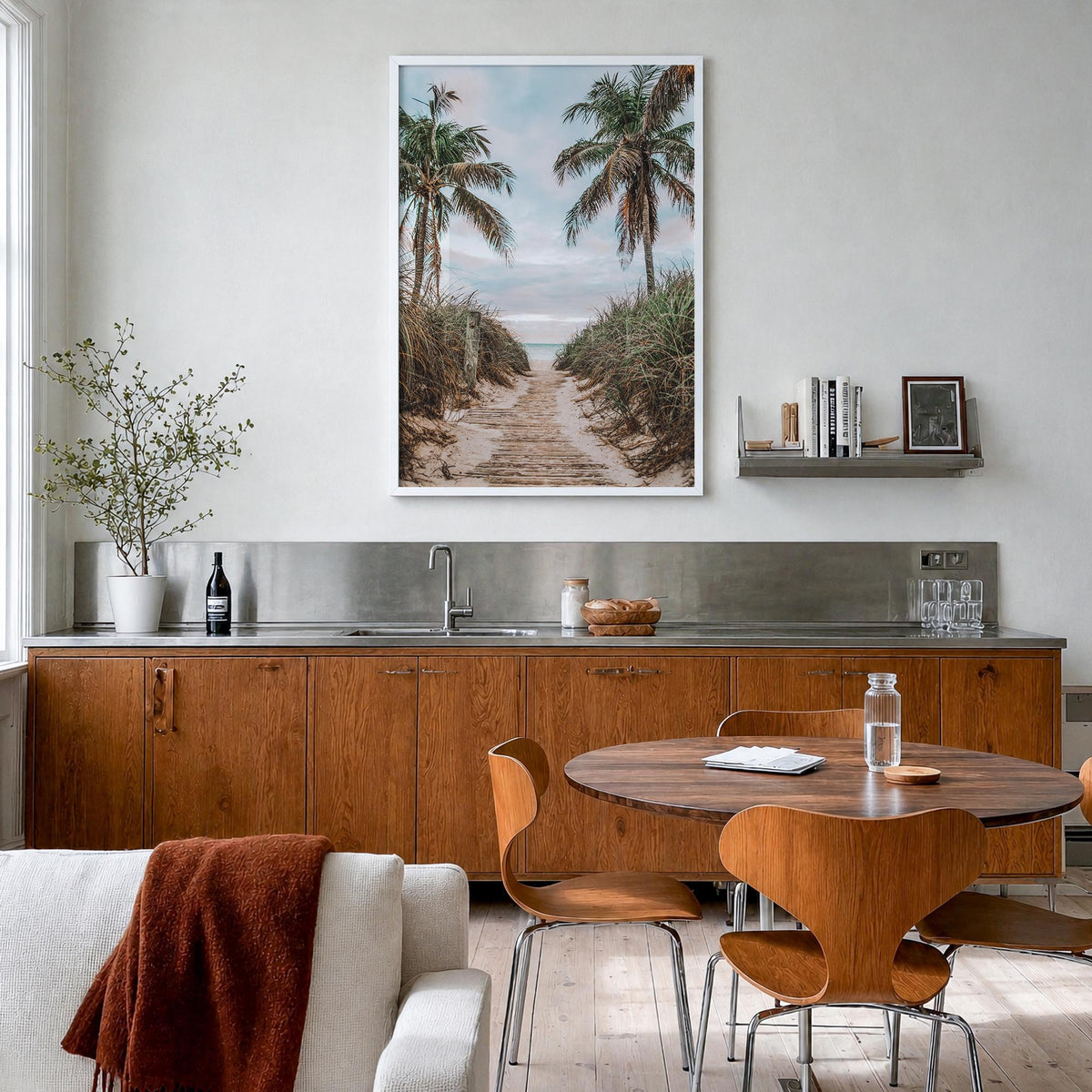 Smathers Beach colorful photo poster of Florida, USA – vertical wall art in white wood frame, hanging on wall