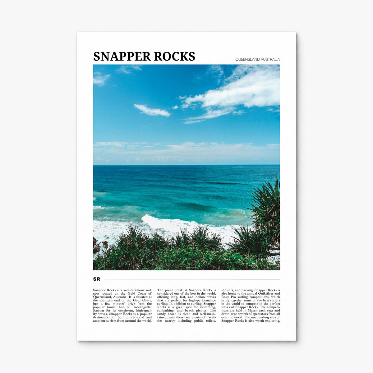 Snapper Rocks Travel Poster, print only (unframed)