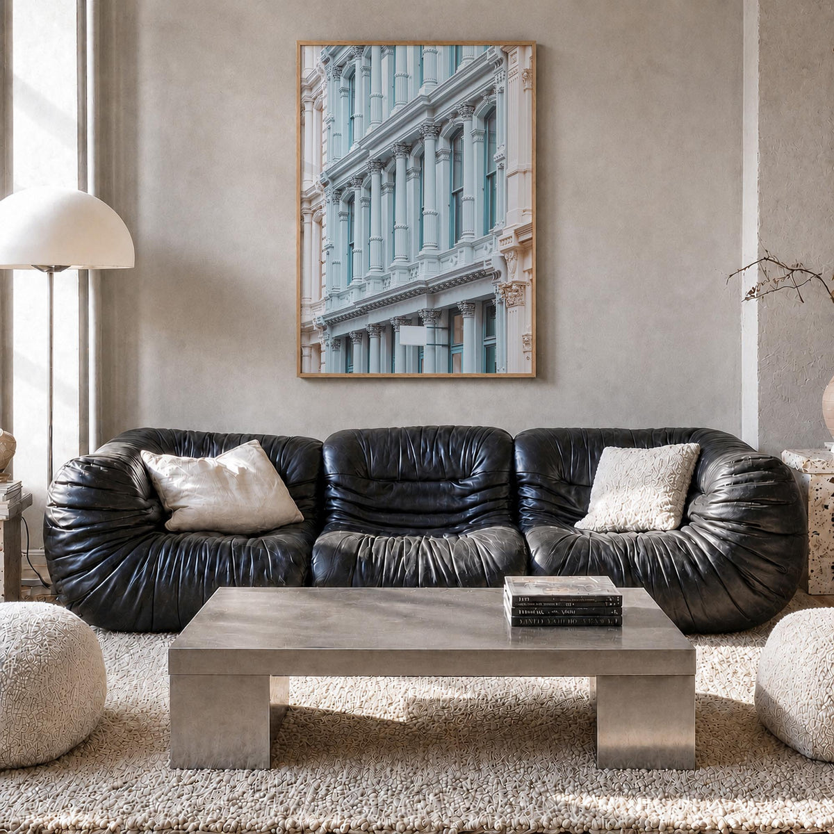 SoHo, New York City no. 5 colorful photo poster of New York, USA – vertical wall art in natural wood frame, hanging on wall