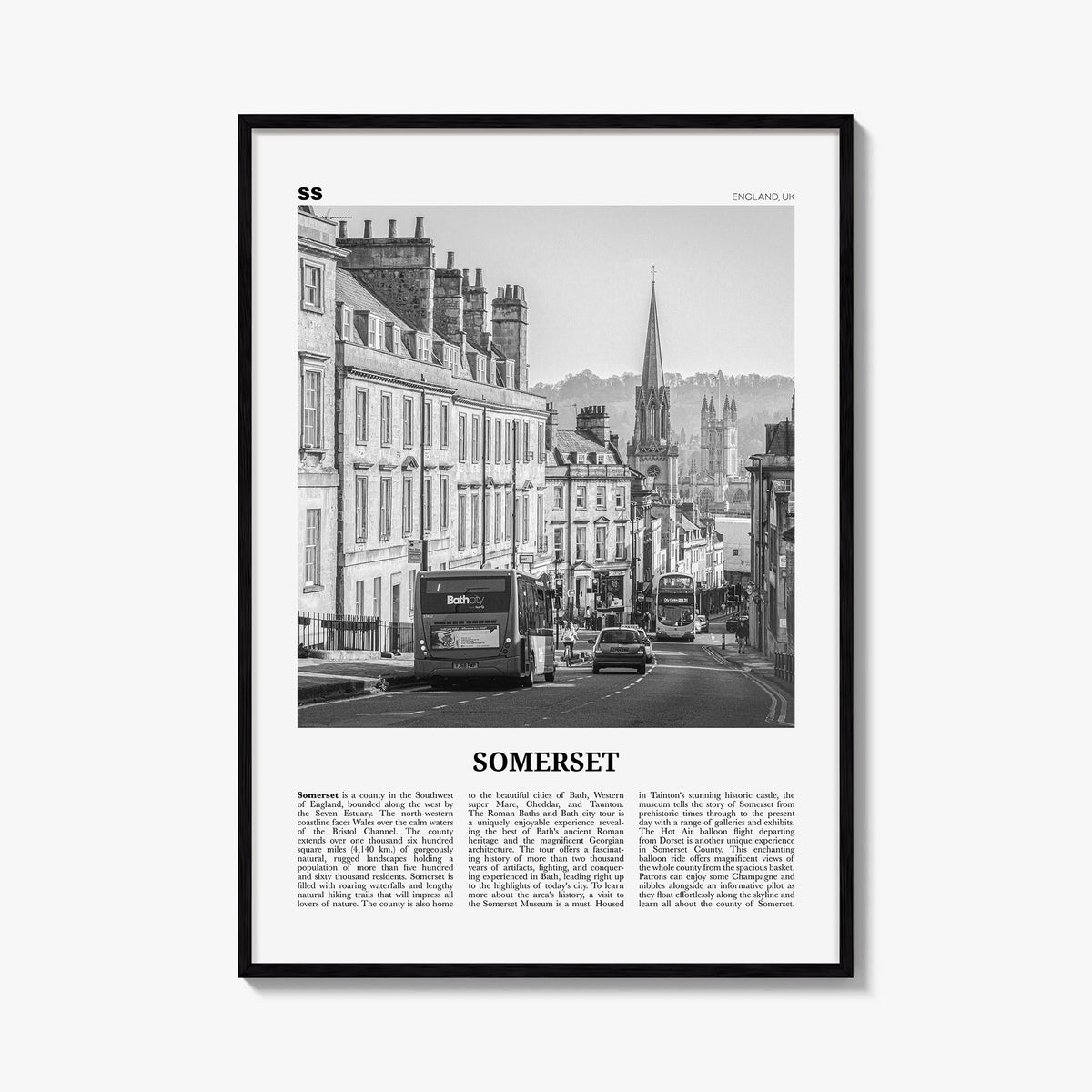 Somerset black & white newspaper poster of New Jersey, USA – vertical wall art, unframed print shown in interior mockup