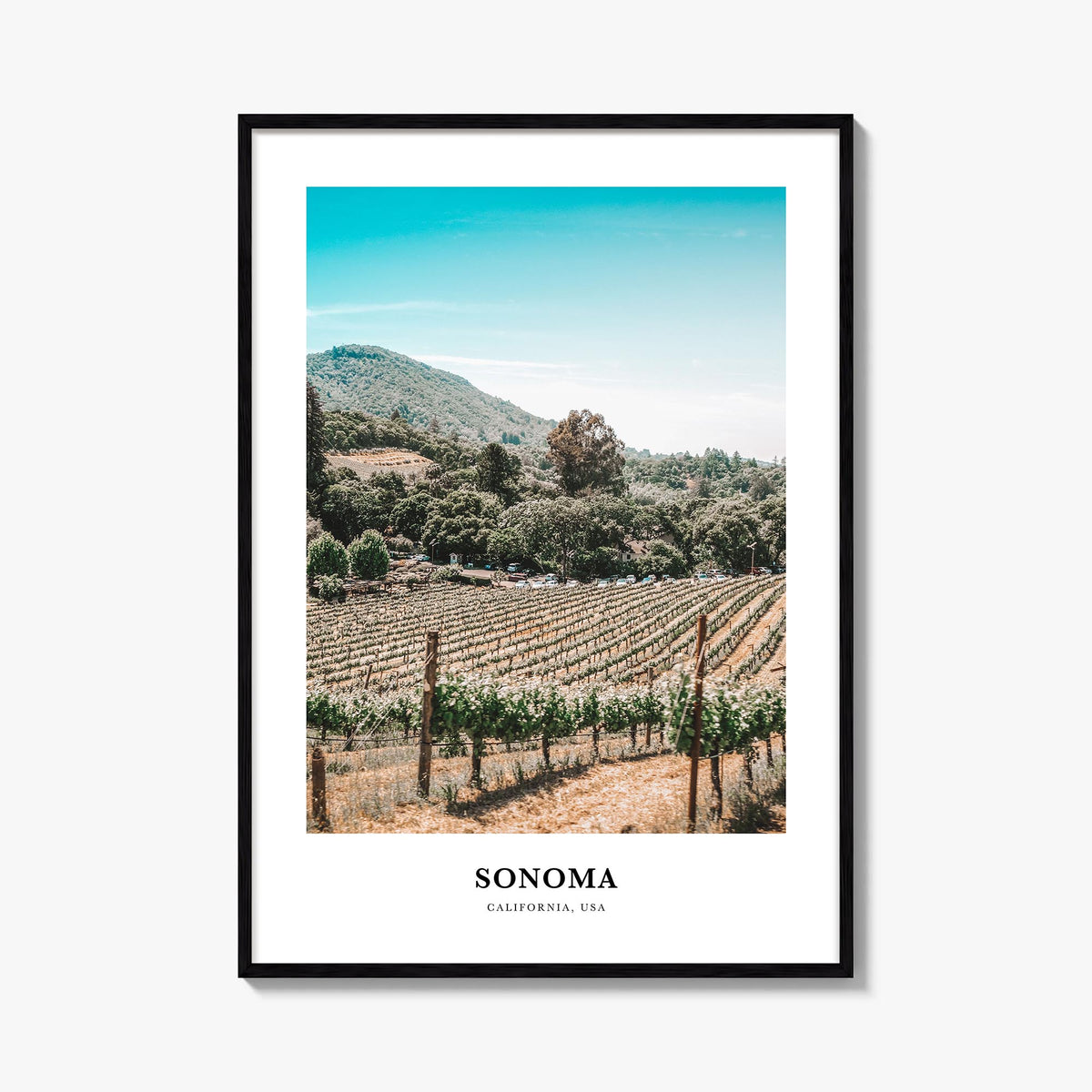 Sonoma colorful classic poster of California, USA – vertical wall art, unframed print shown in interior mockup
