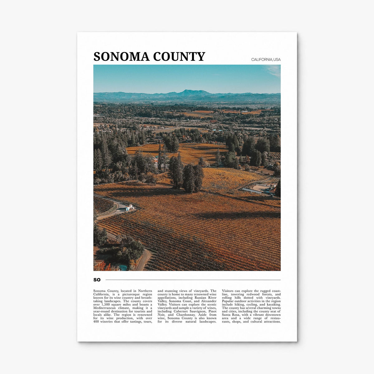 Sonoma County Travel Poster, print only (unframed)