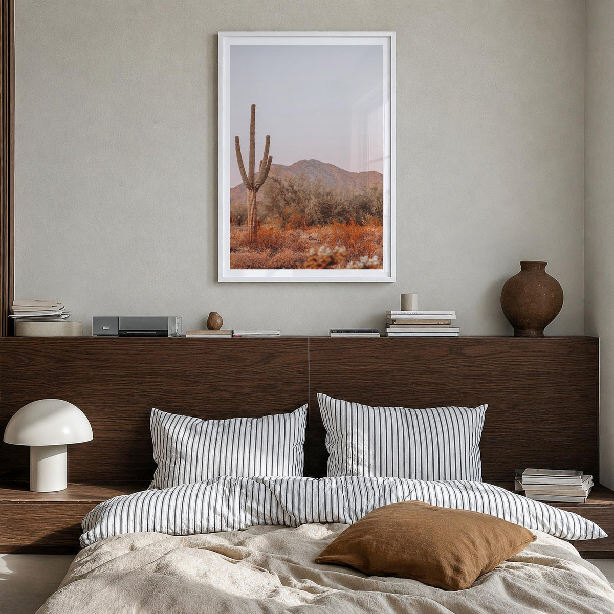Sonora colorful photo poster of Mexico – vertical wall art in white wood frame with white border, hanging on wall