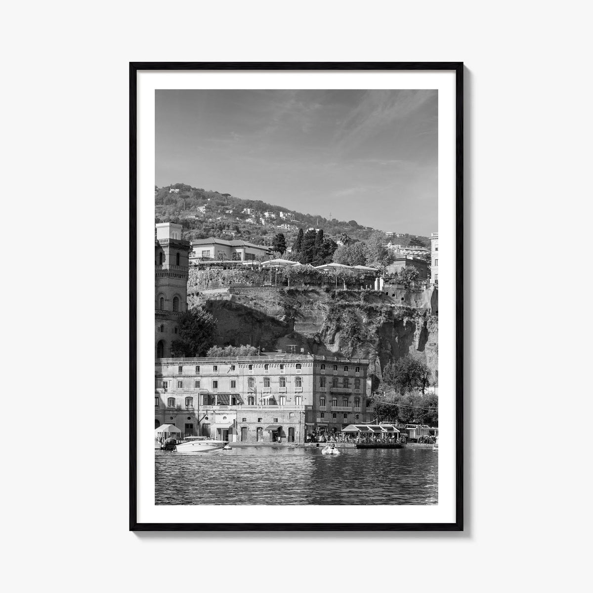Sorrento, Italy black & white photo poster of Italy – vertical wall art, unframed print shown in interior mockup