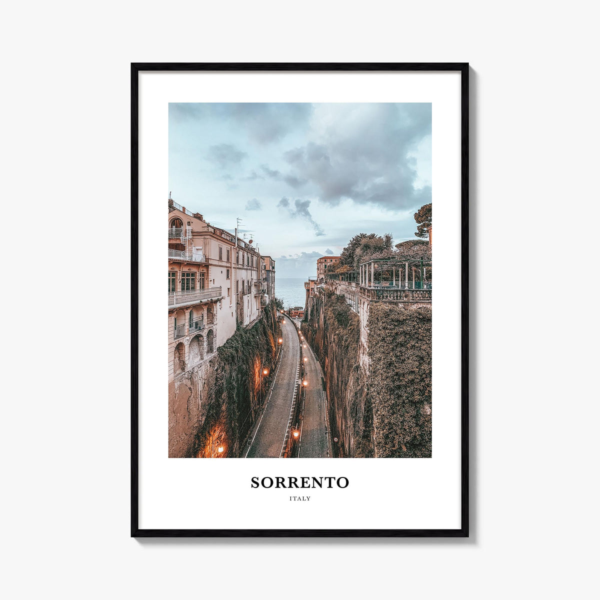 Sorrento, Italy colorful classic poster of Italy – vertical wall art, unframed print shown in interior mockup