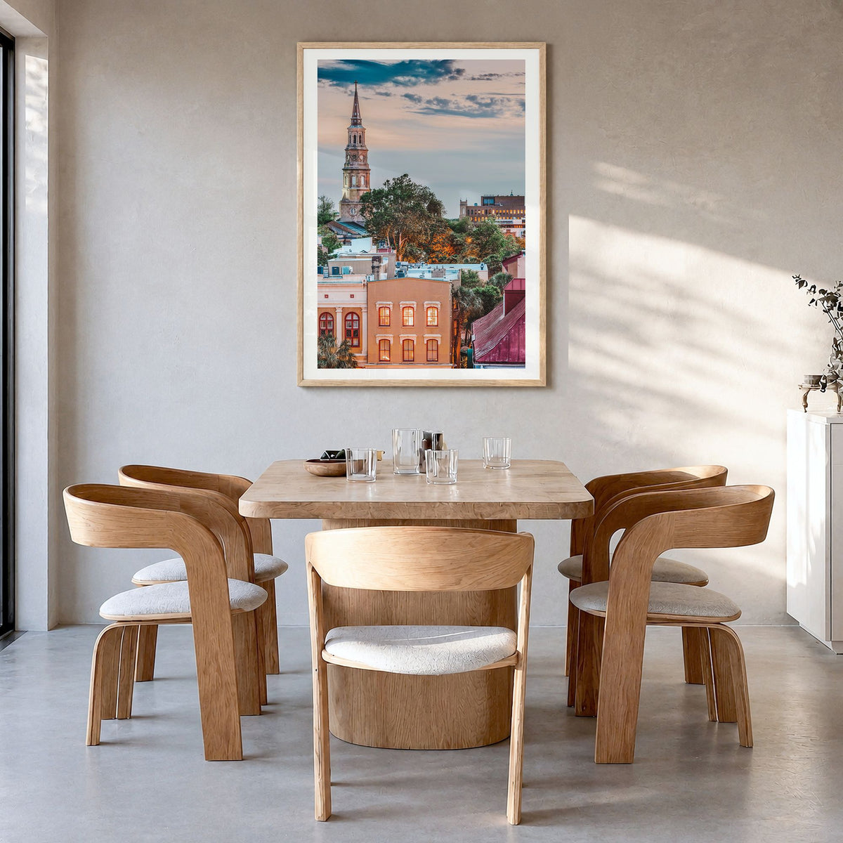South Carolina Photo No 2 Poster in a natural wood frame, hanging in a dining room, white border