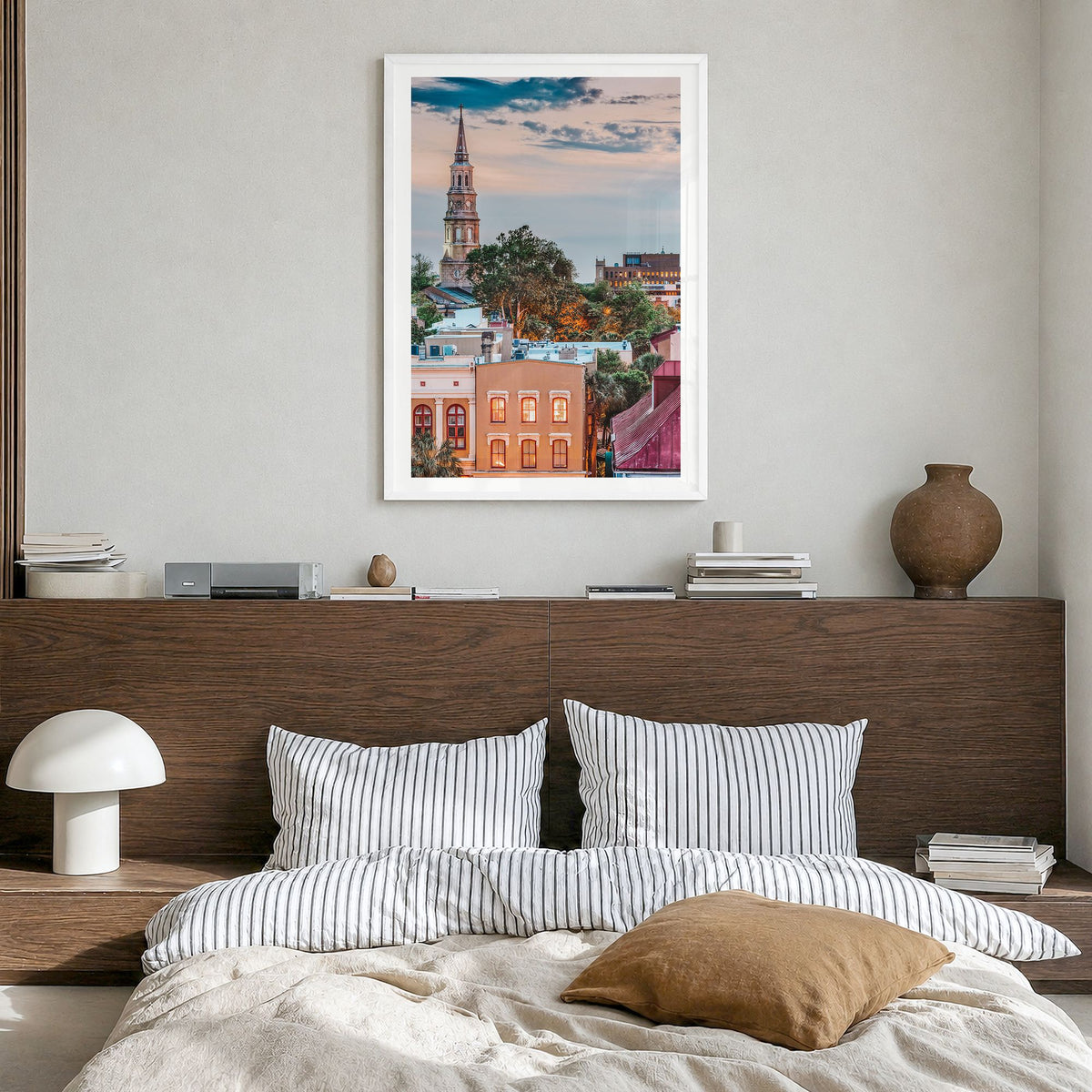 South Carolina Photo No 2 Poster in a white wood frame, hanging in a bedroom, white border
