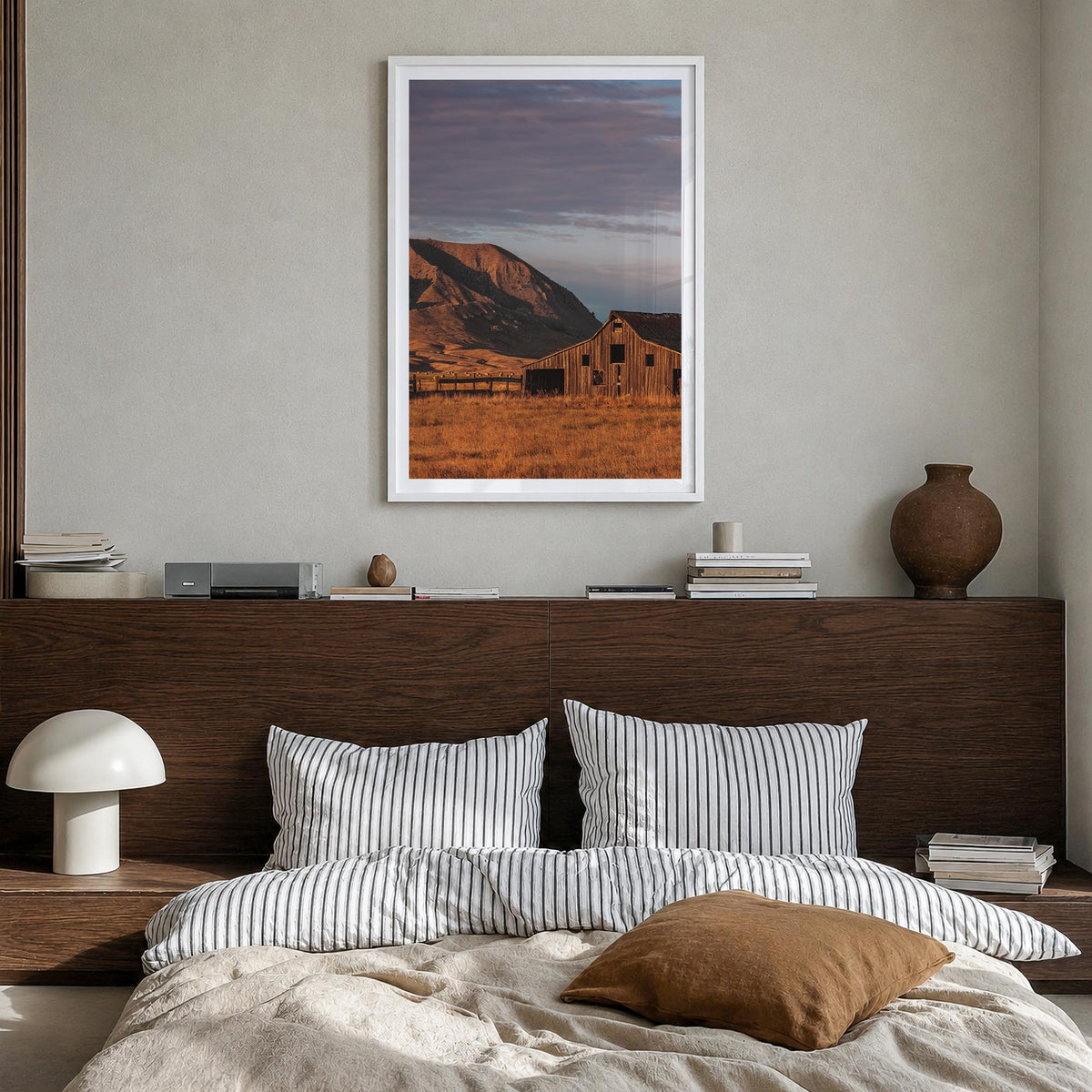 South Dakota colorful photo poster of United States – vertical wall art in white wood frame with white border, hanging on wal