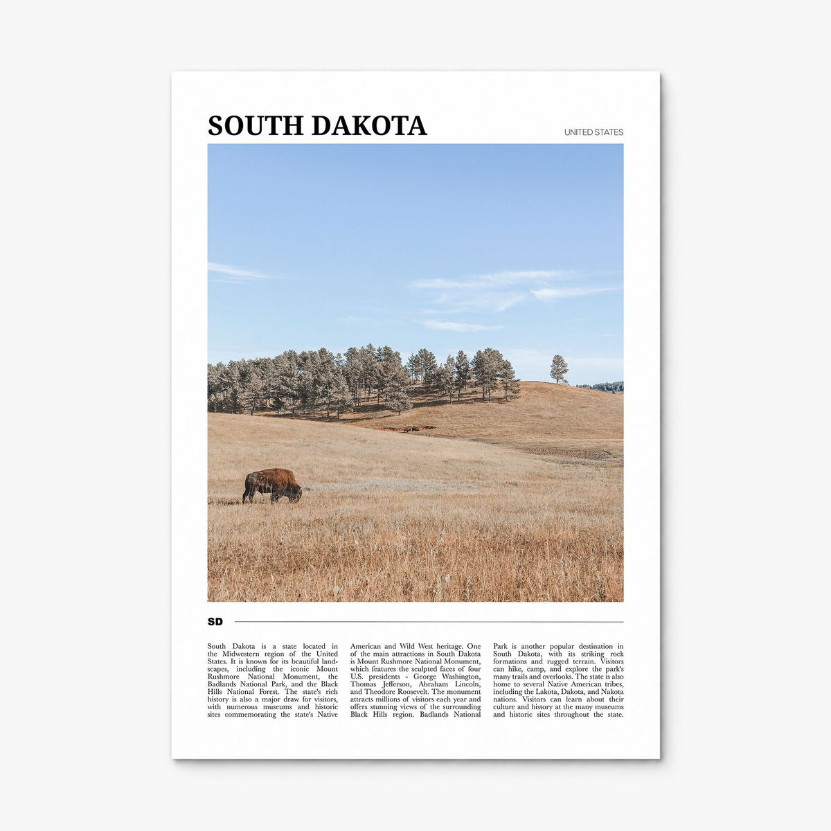 South Dakota Travel Poster, print only (unframed)