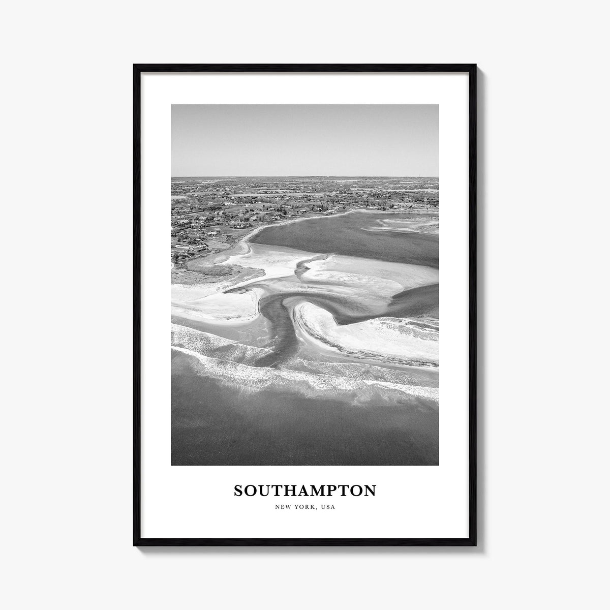 Southampton, New York black & white classic poster of New York, USA – vertical wall art, unframed print shown in interior moc
