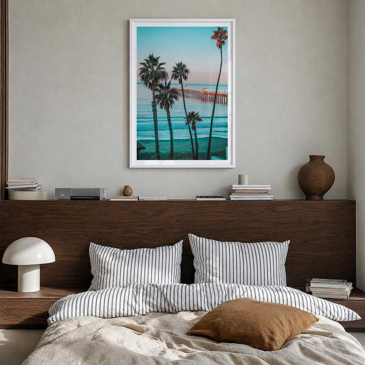 Southern California no. 1 colorful photo poster of California, USA – vertical wall art in white wood frame with white border,