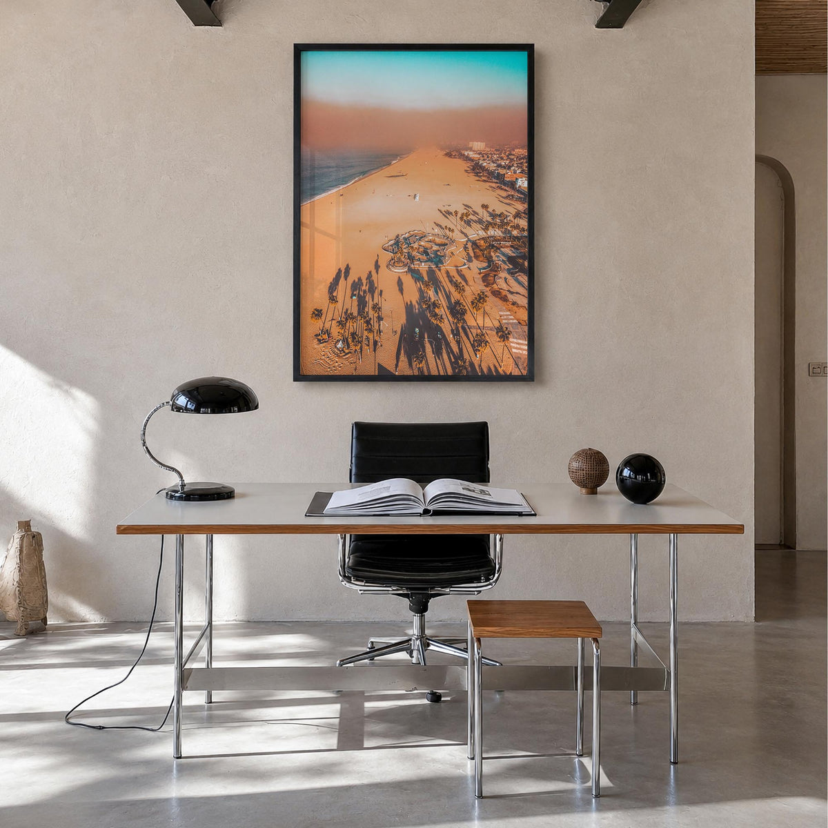 Southern California no. 3 colorful photo poster of California, USA – vertical wall art in black wood frame, hanging on wall