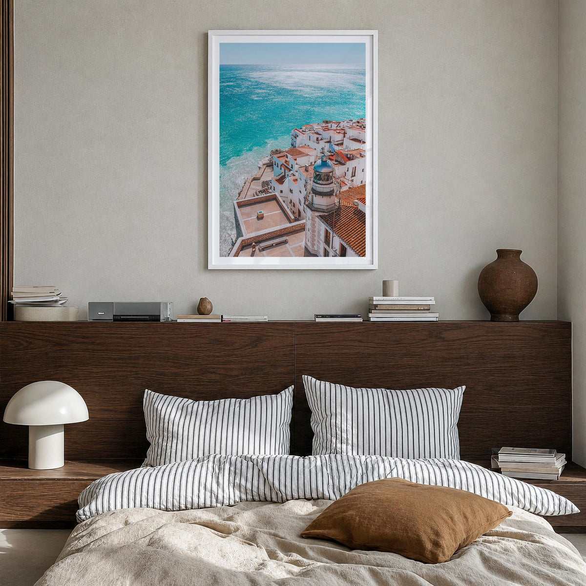 Spain no. 3 colorful photo poster of Europe – vertical wall art in white wood frame with white border, hanging on wall