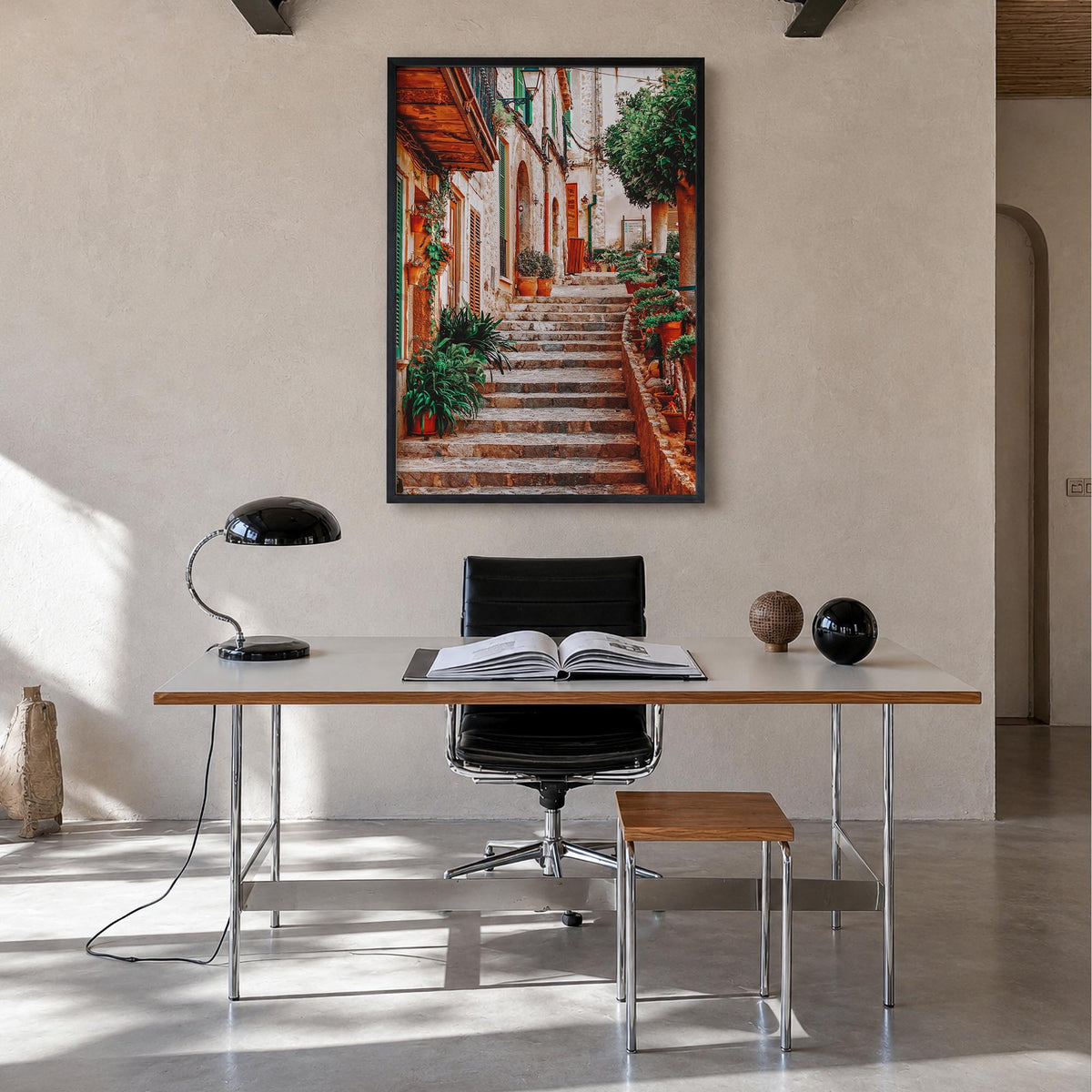 Spain no. 1 colorful photo poster of Europe – vertical wall art in black wood frame, hanging on wall