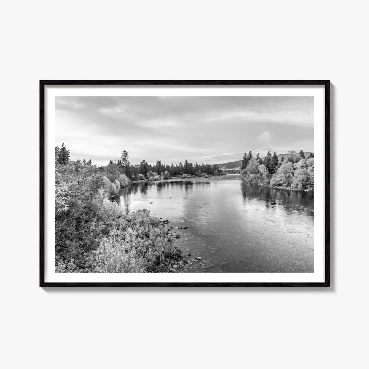 Spokane black & white photo poster of Washington, USA – horizontal wall art, unframed print shown in interior mockup