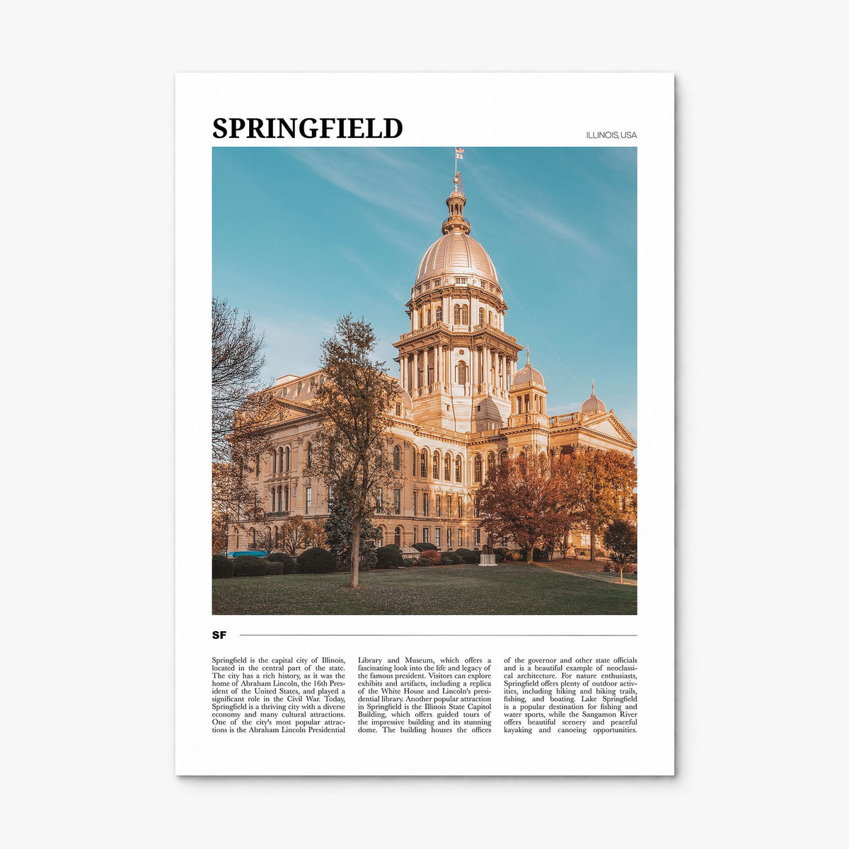 Springfield, Illinois Travel Poster, print only (unframed)
