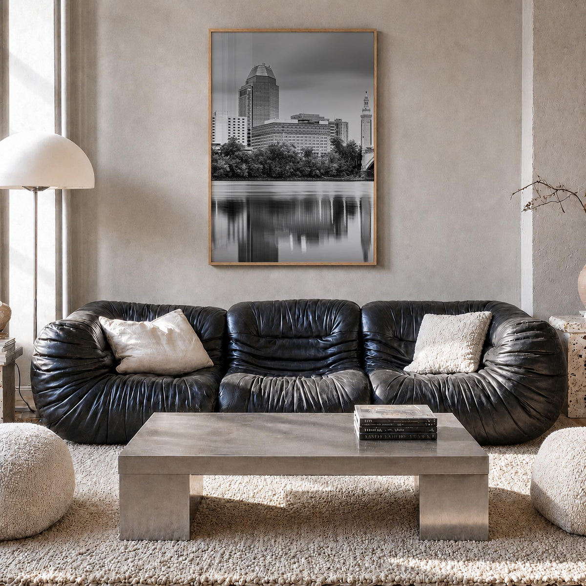 Springfield, Massachusetts black & white photo poster of Massachusetts, USA – vertical wall art in natural wood frame, hangin