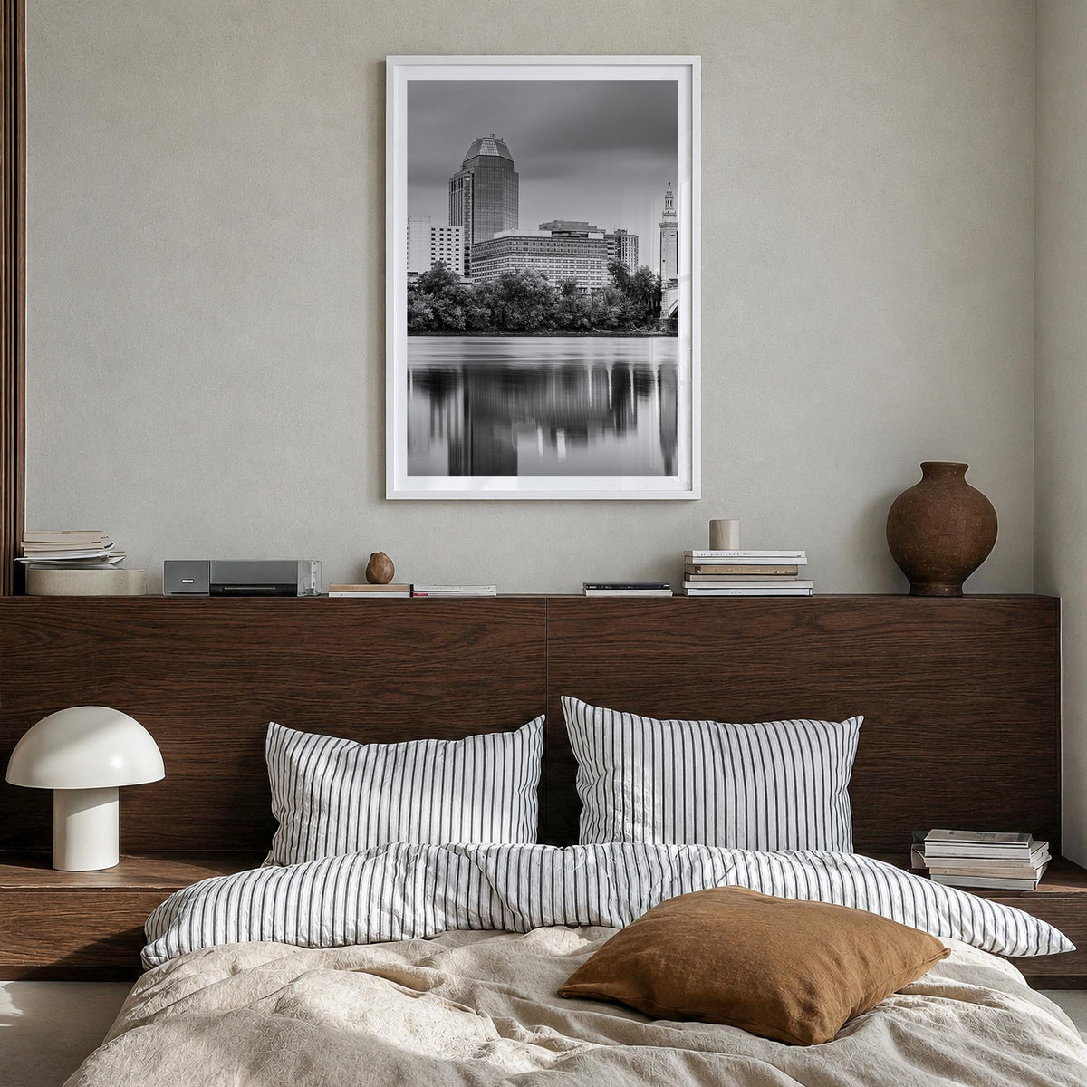 Springfield, Massachusetts black & white photo poster of Massachusetts, USA – vertical wall art in white wood frame with whit