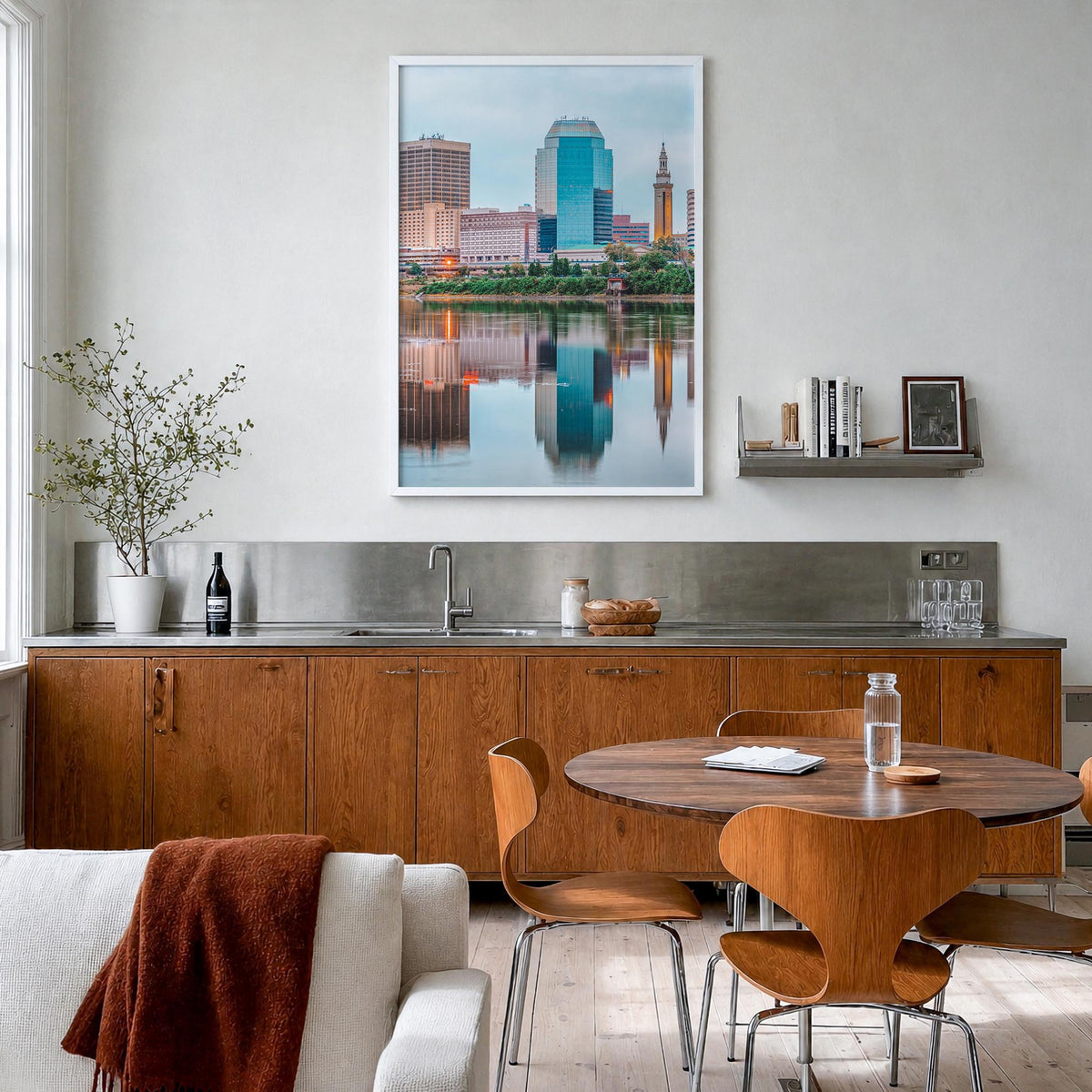 Springfield, Massachusetts colorful photo poster of Massachusetts, USA – vertical wall art in white wood frame, hanging on wa