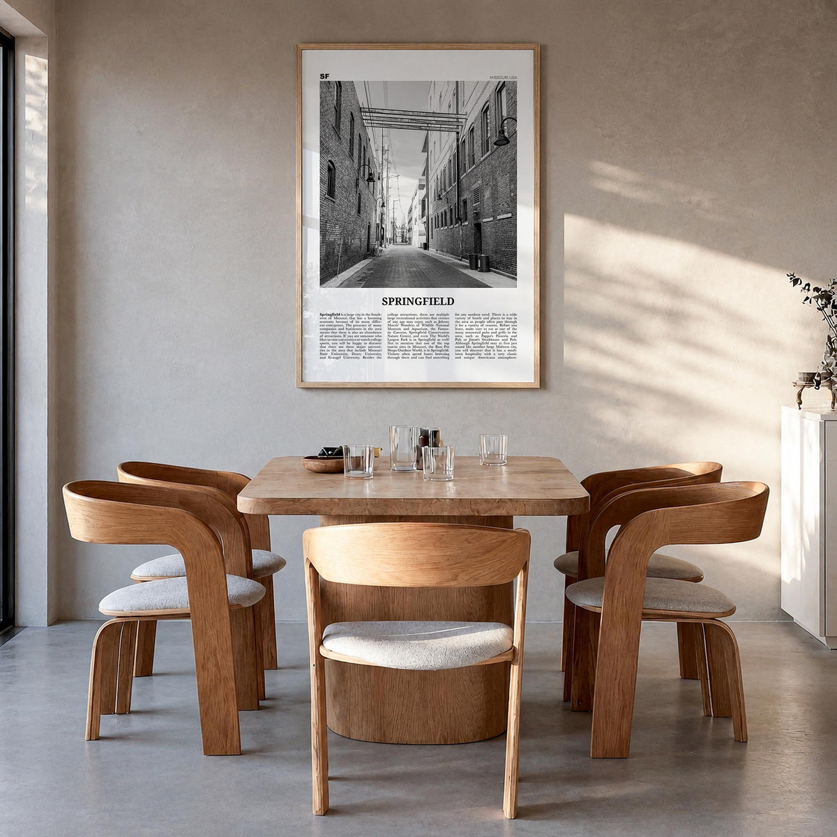 Springfield, Missouri black & white newspaper poster of Missouri, USA – vertical wall art in natural wood frame, hanging on w