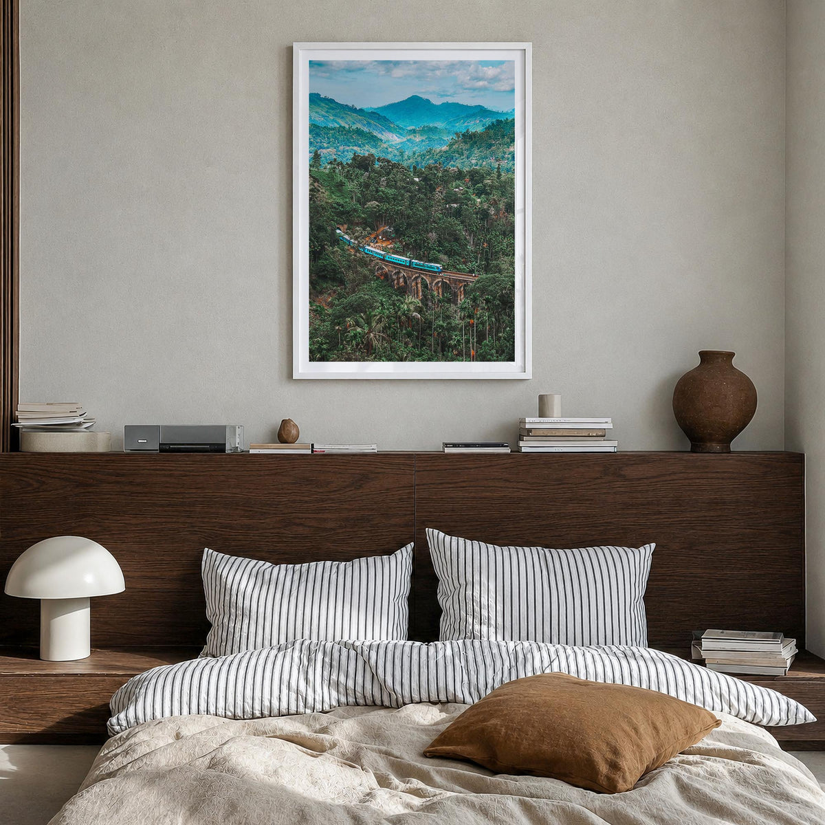 Sri Lanka colorful photo poster of Asia – vertical wall art in white wood frame with white border, hanging on wall