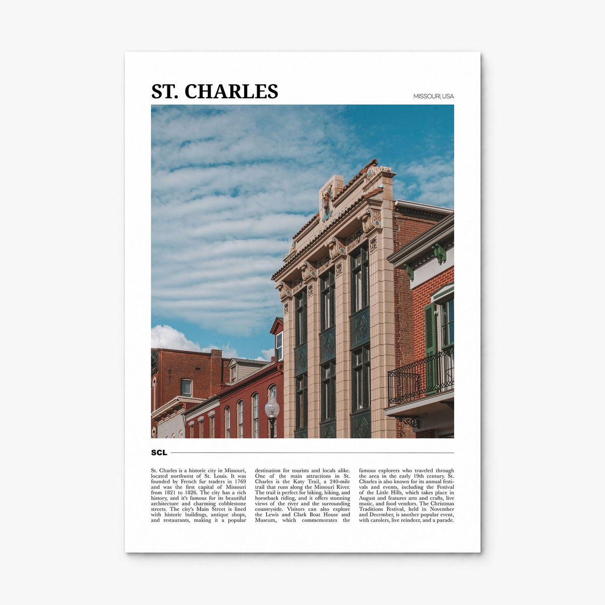 St. Charles, Missouri Travel Poster, print only (unframed)