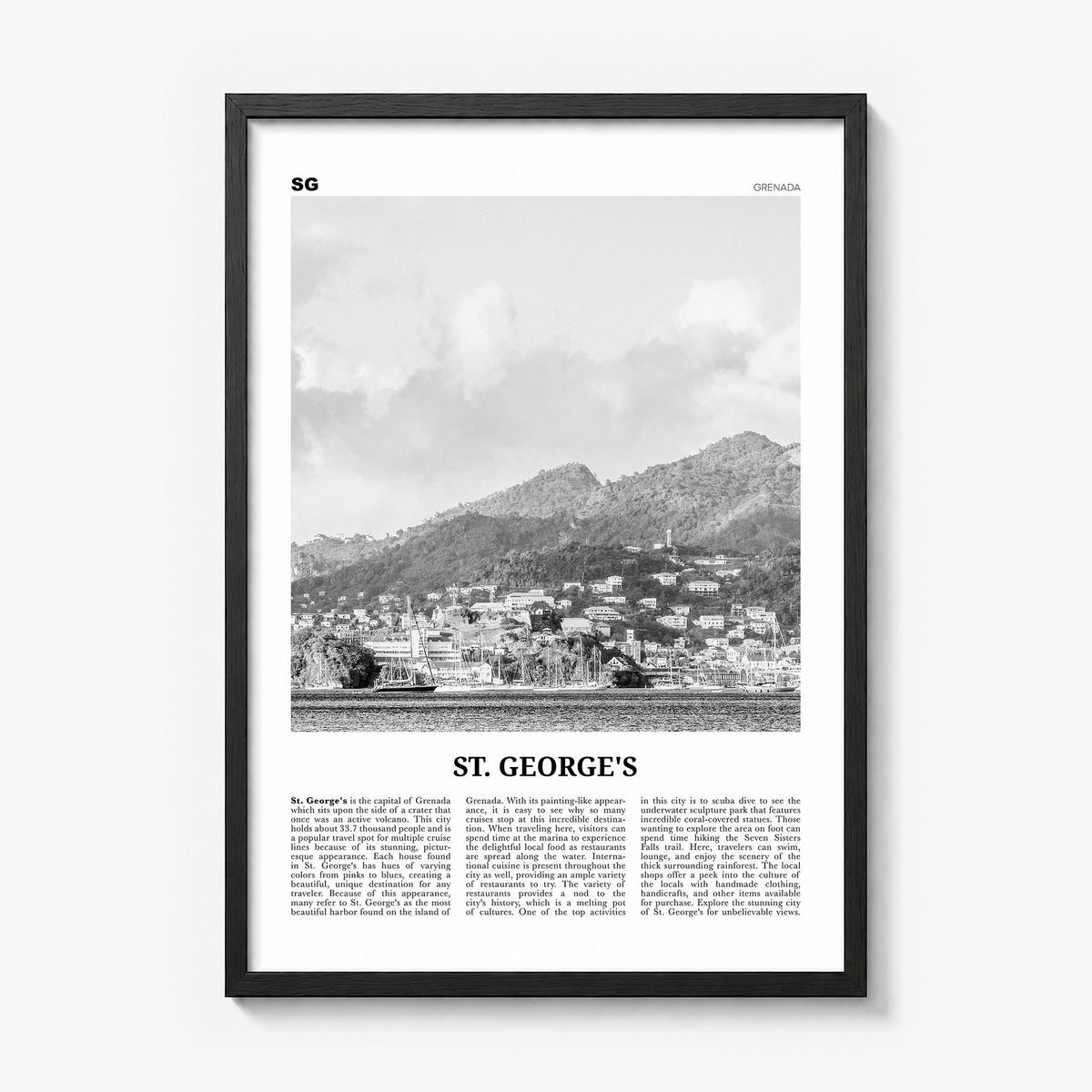 St. George's, Grenada Newspaper Poster in a black wood frame