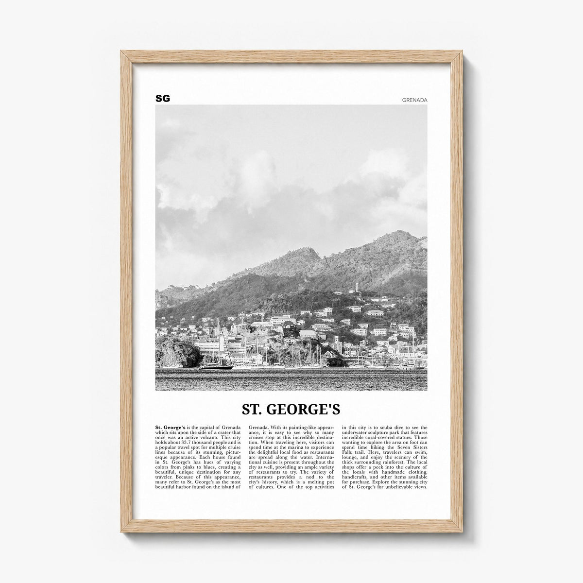 St. George's, Grenada Newspaper Poster in a natural wood frame