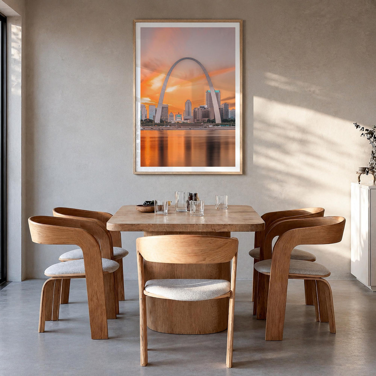 St. Louis no. 1 colorful photo poster of Missouri, USA – vertical wall art in natural wood frame with white border, hanging o