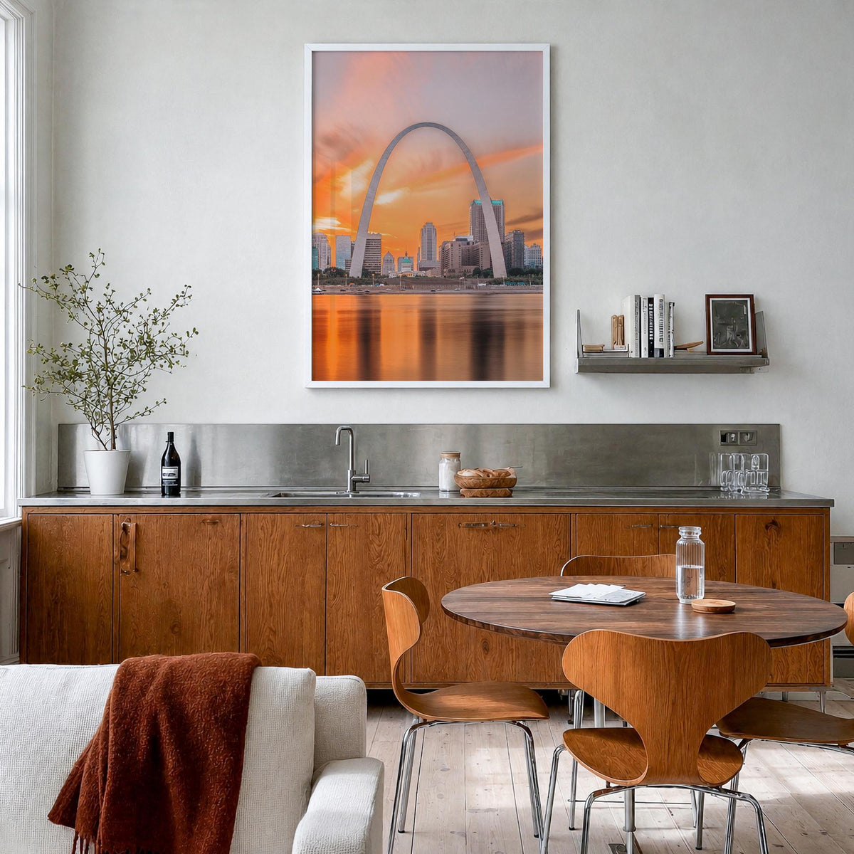 St. Louis no. 1 colorful photo poster of Missouri, USA – vertical wall art in white wood frame, hanging on wall