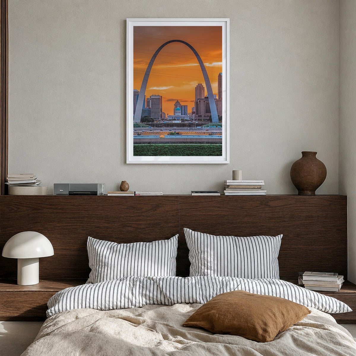 St. Louis no. 2 colorful photo poster of Missouri, USA – vertical wall art in white wood frame with white border, hanging on