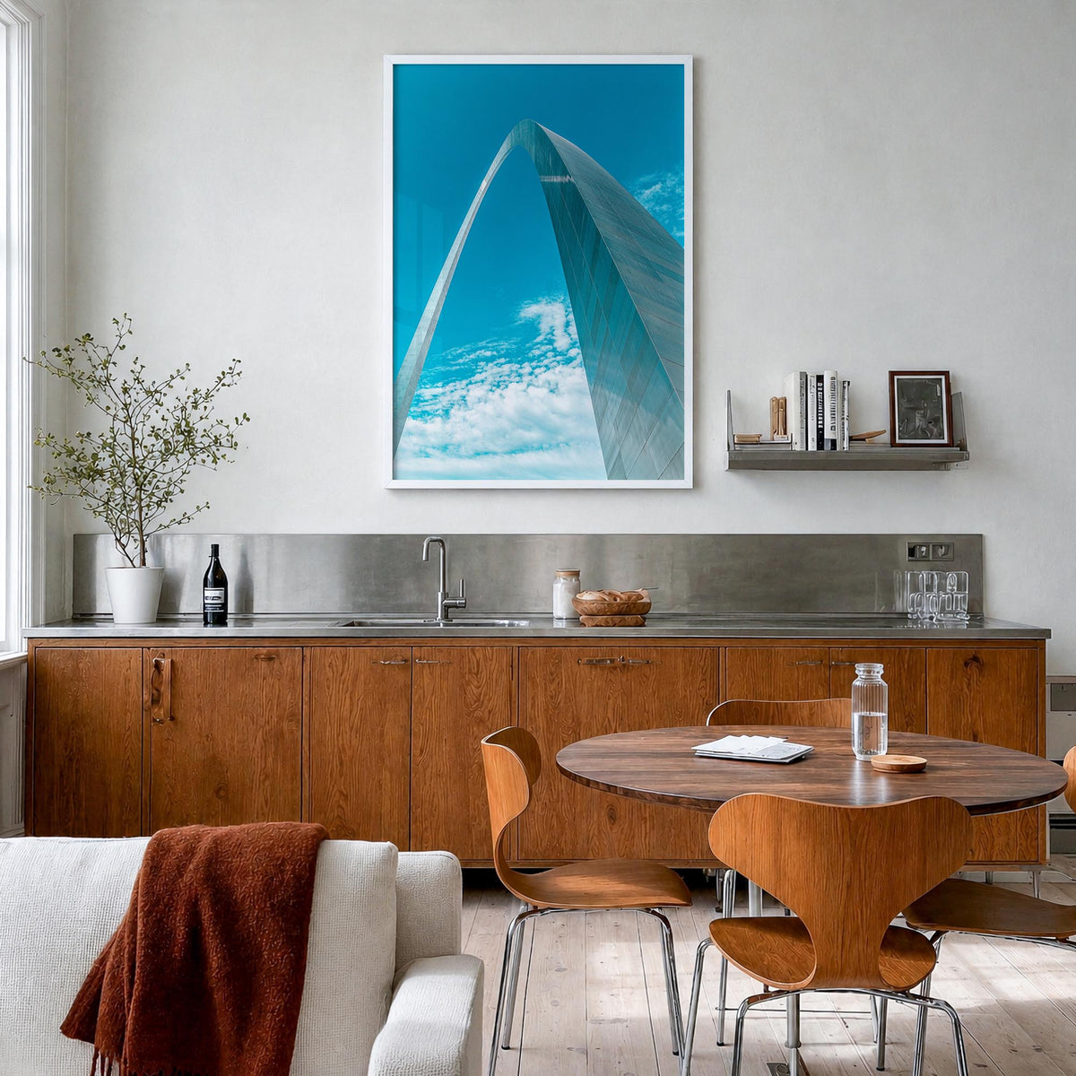 St. Louis no. 3 colorful photo poster of Missouri, USA – vertical wall art in white wood frame, hanging on wall
