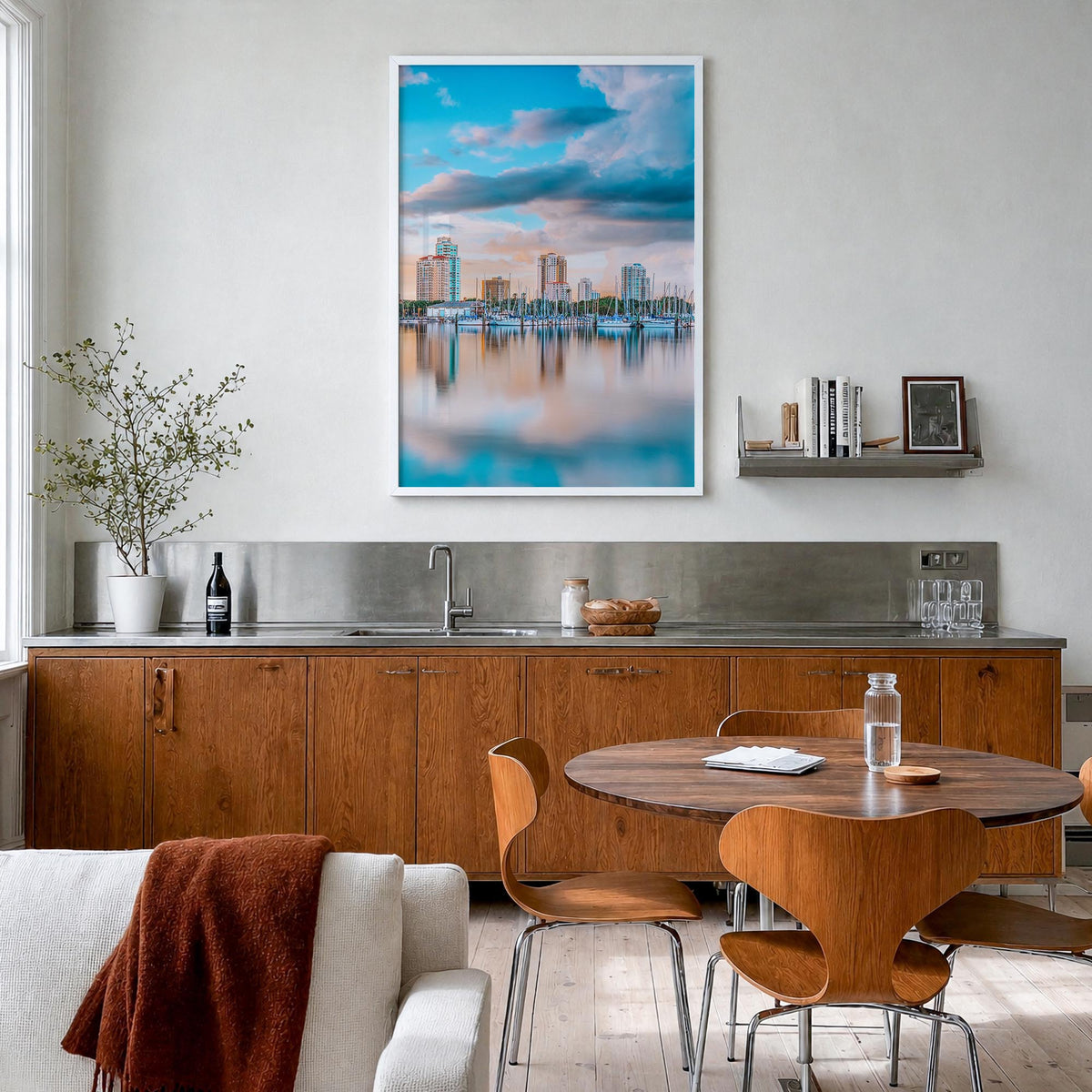 St. Petersburg, Florida colorful photo poster of Florida, USA – vertical wall art in white wood frame, hanging on wall