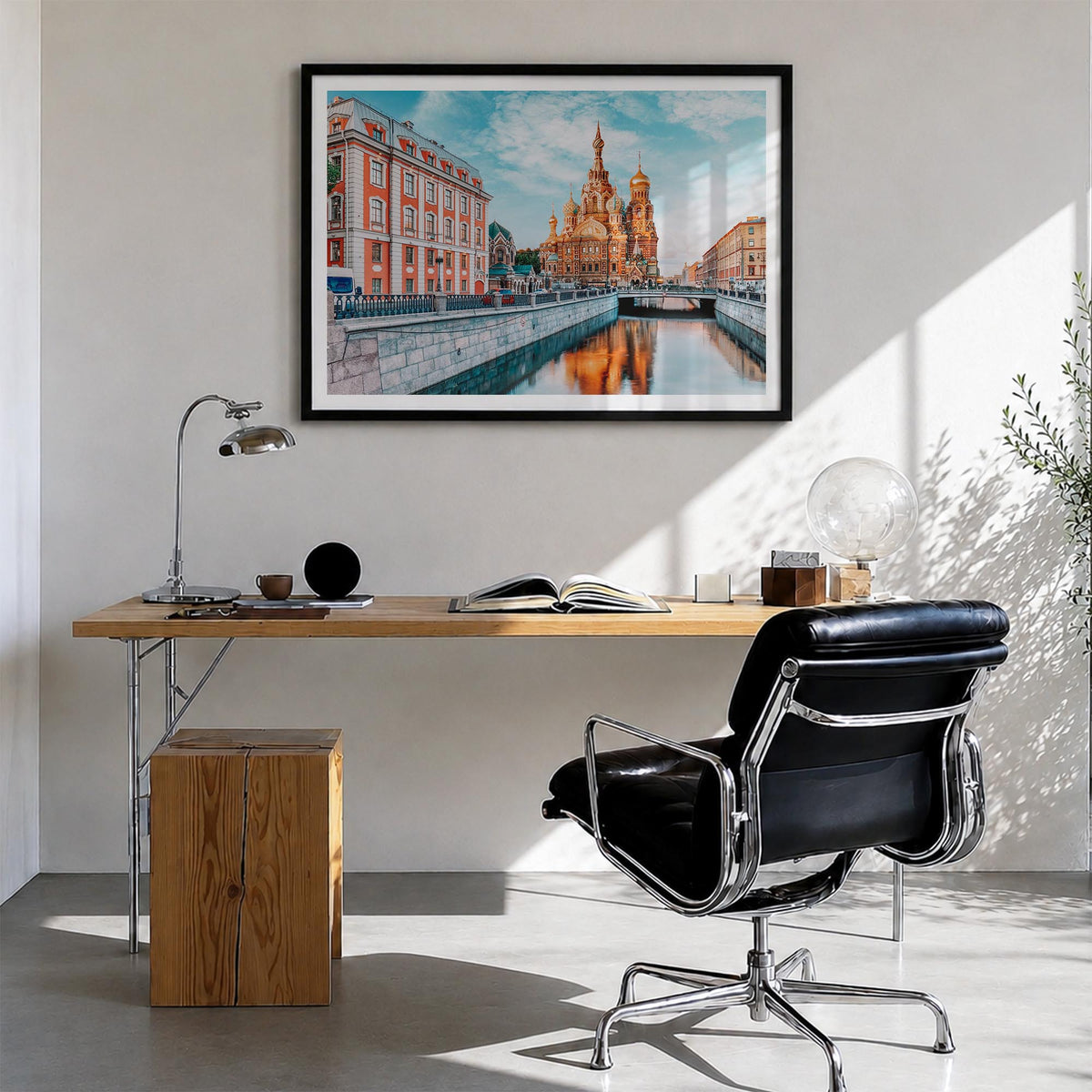 St. Petersburg, Russia colorful photo poster of Russia – horizontal wall art in black wood frame with white border, hanging o