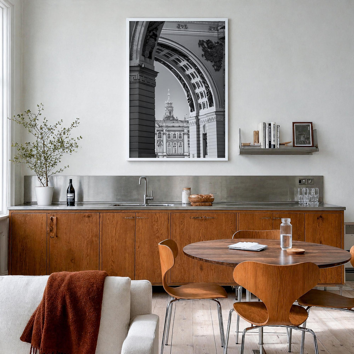 St. Petersburg, Russia no. 2 black & white photo poster of Russia – vertical wall art in white wood frame, hanging on wall