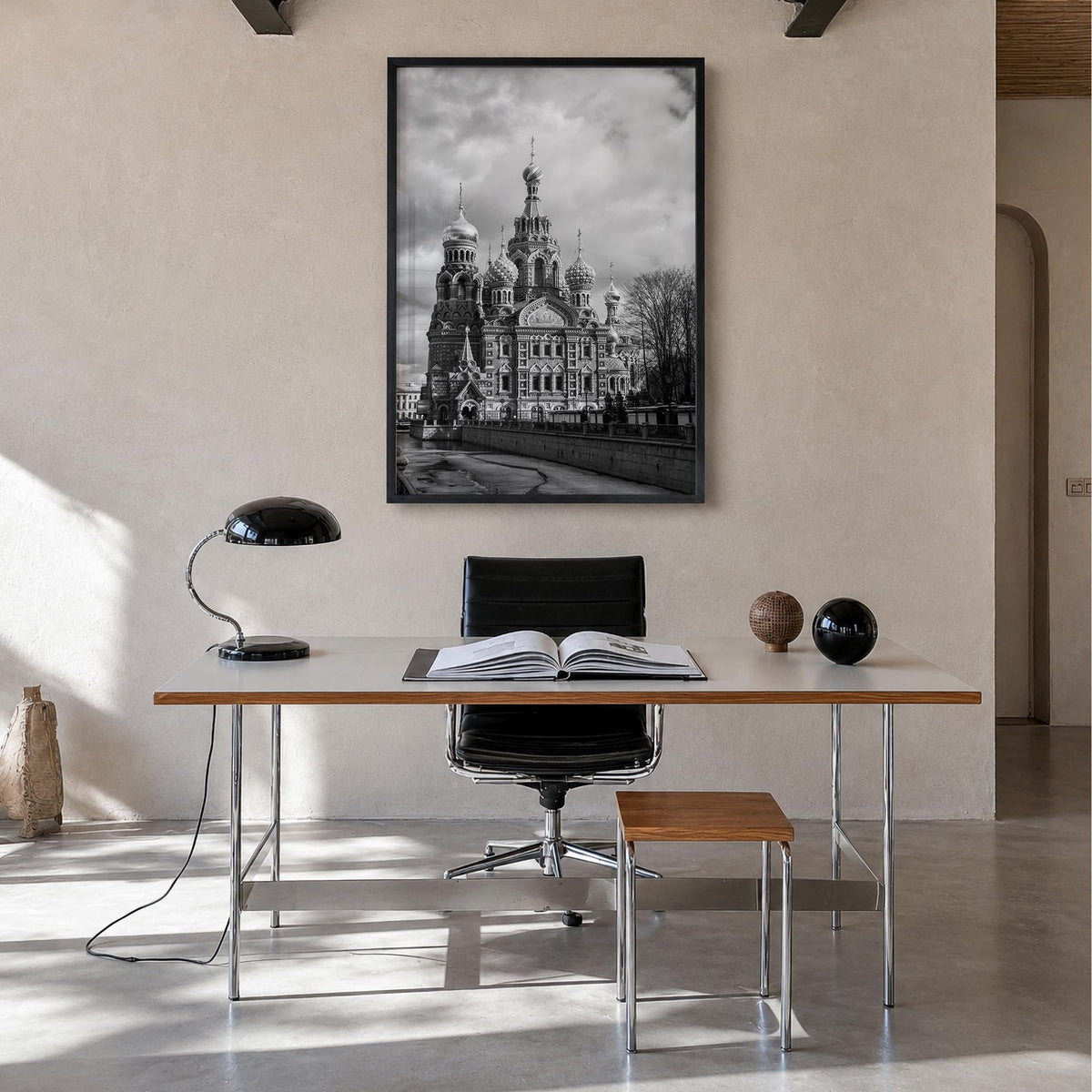 St. Petersburg, Russia no. 3 black & white photo poster of Russia – vertical wall art in black wood frame, hanging on wall
