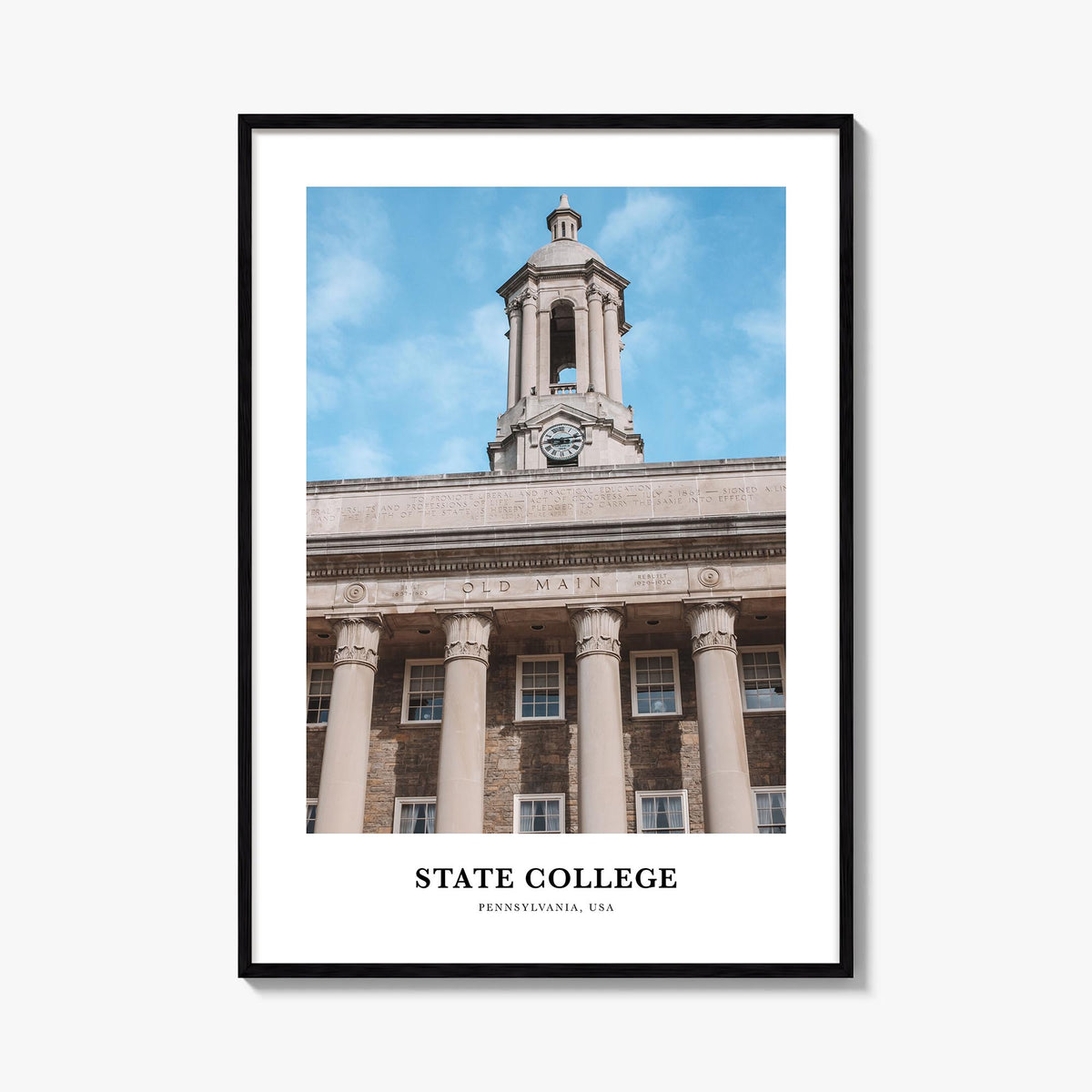 State College colorful classic poster of Pennsylvania, USA – vertical wall art, unframed print shown in interior mockup