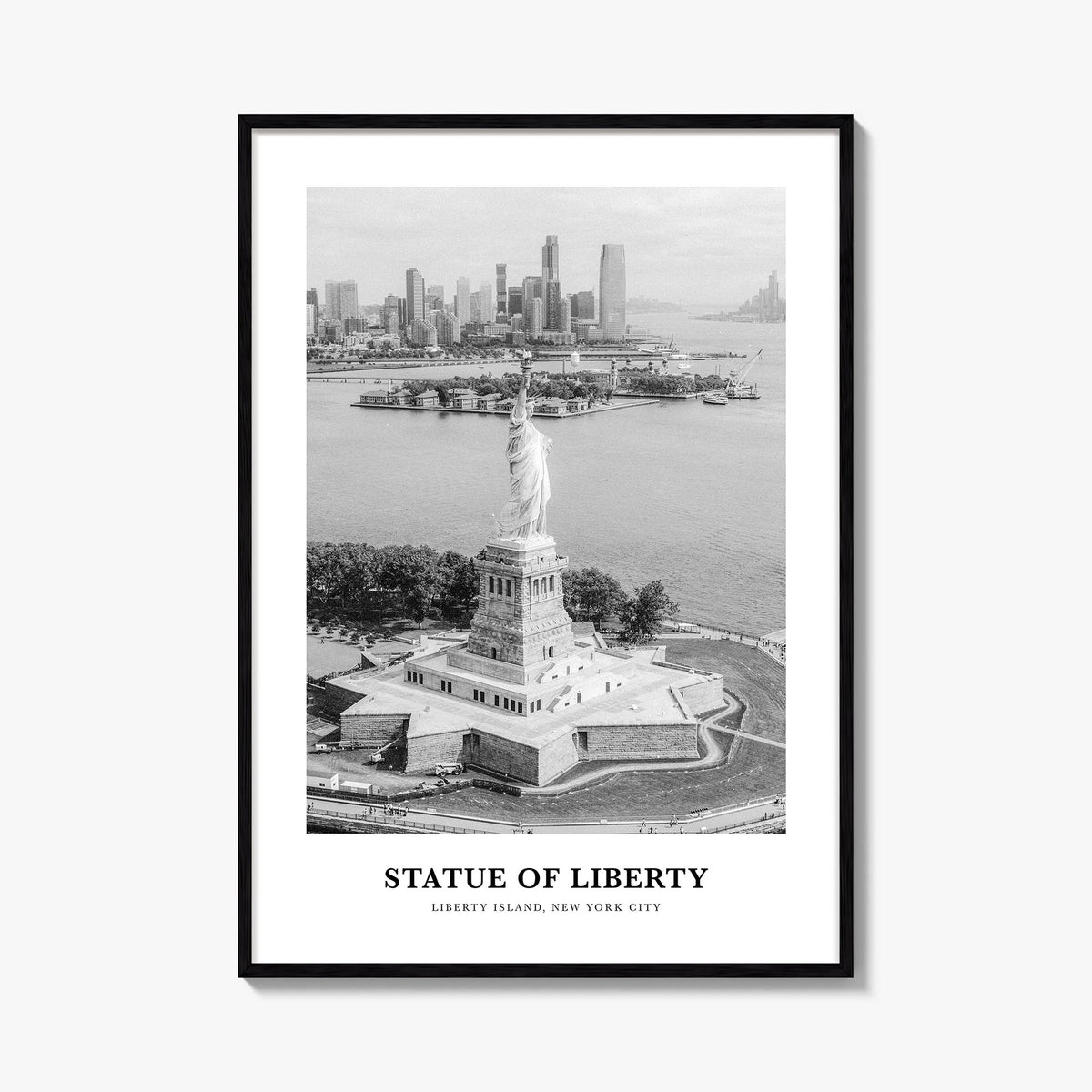 Statue of Liberty black & white classic poster of New York, USA – vertical wall art, unframed print shown in interior mockup
