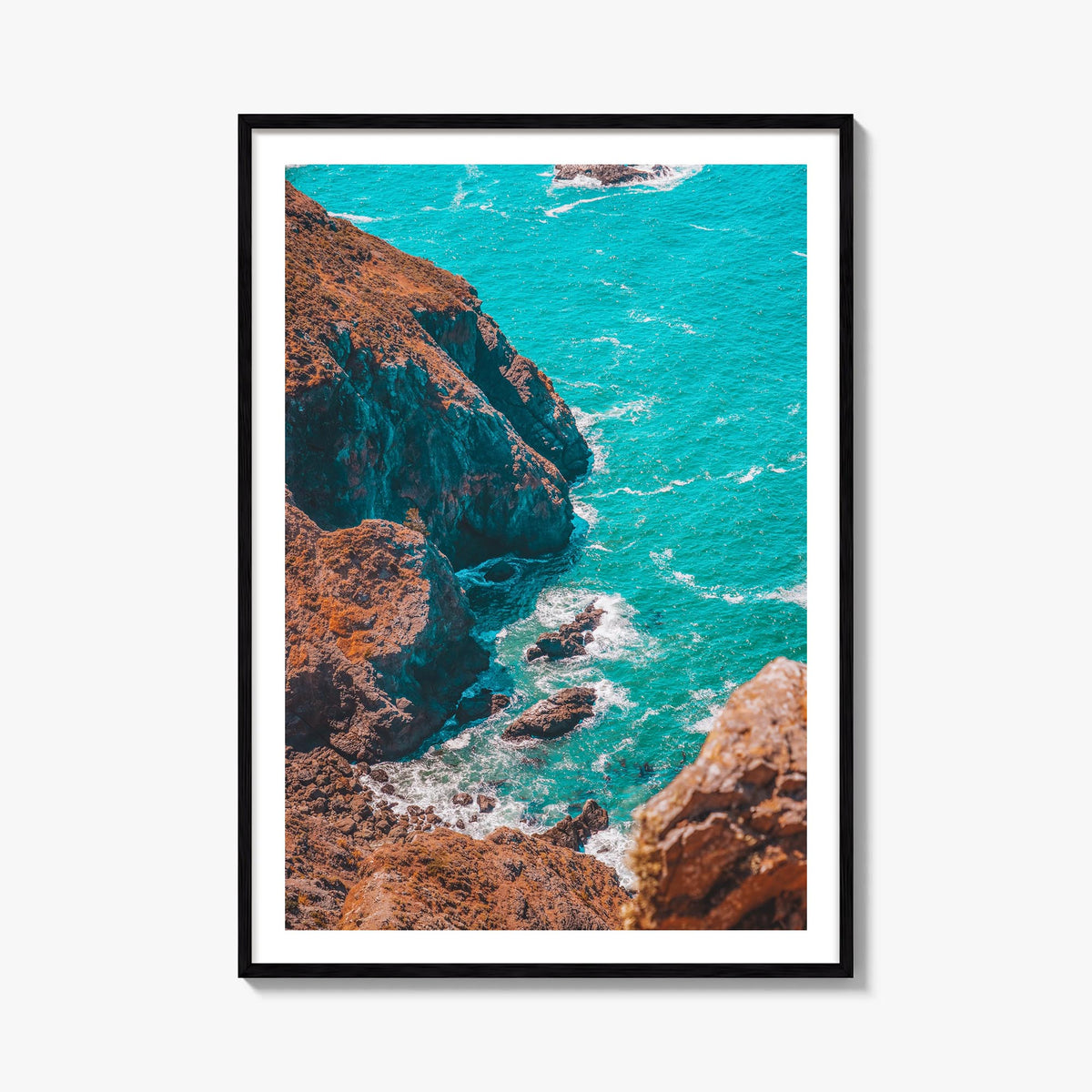 Stinson Beach colorful photo poster of California, USA – vertical wall art, unframed print shown in interior mockup