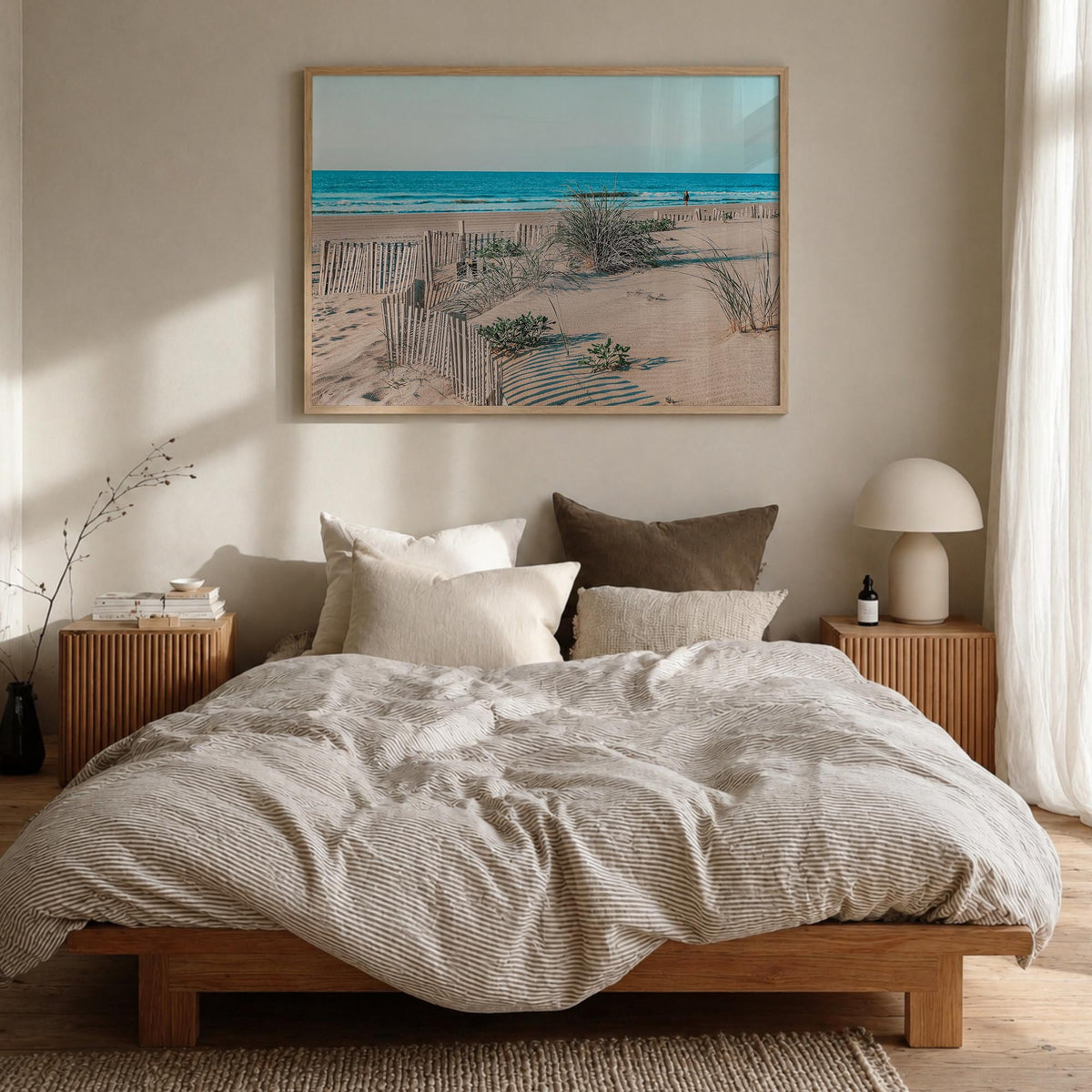 Stone Harbor colorful photo poster of New Jersey, USA – horizontal wall art in natural wood frame, hanging on wall